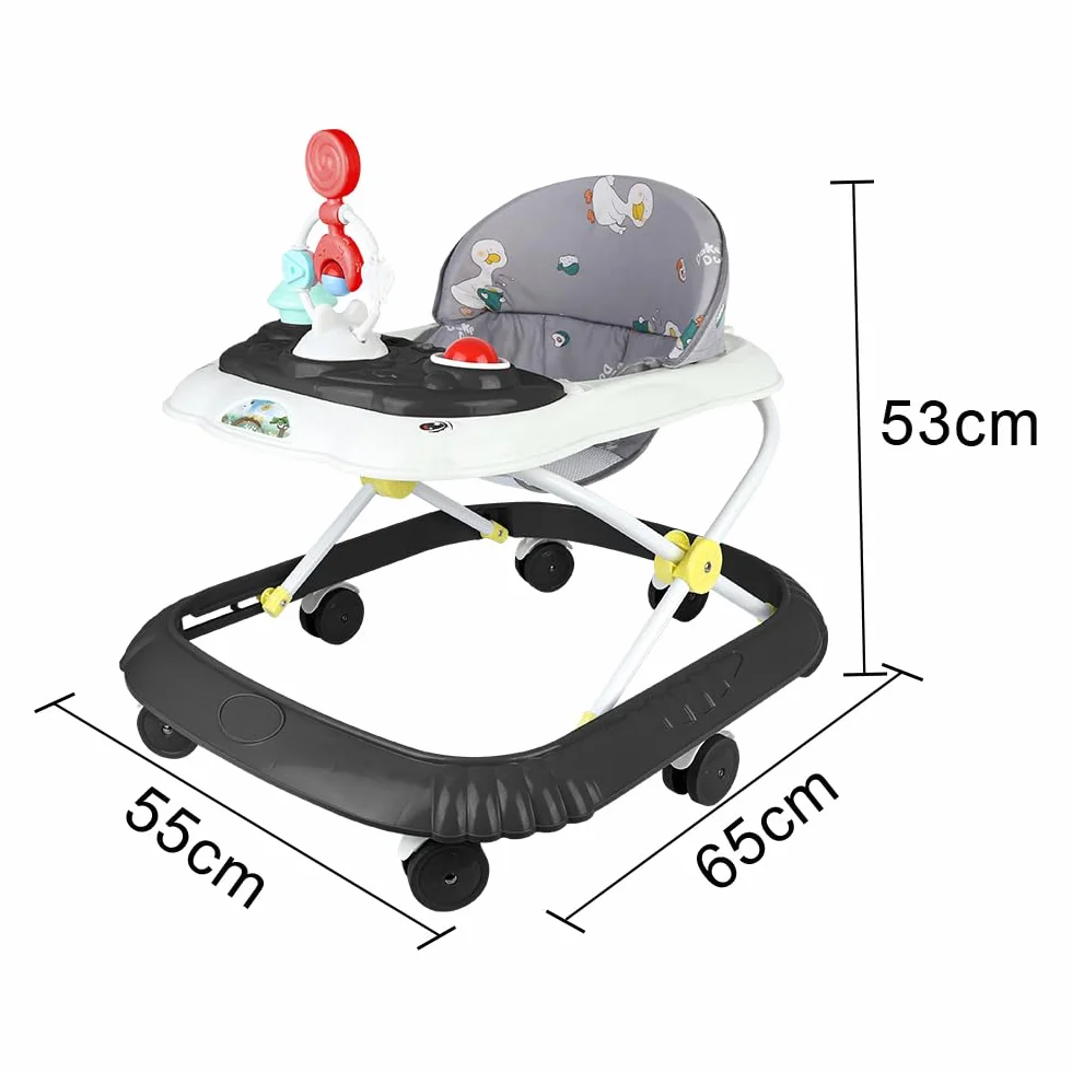 OHMG Trotteur Babywalker 5 en 1 Chariot d'éveil et de marche avec Fonction basculante Transat, Lumière, Musique, Table à manger Pliable