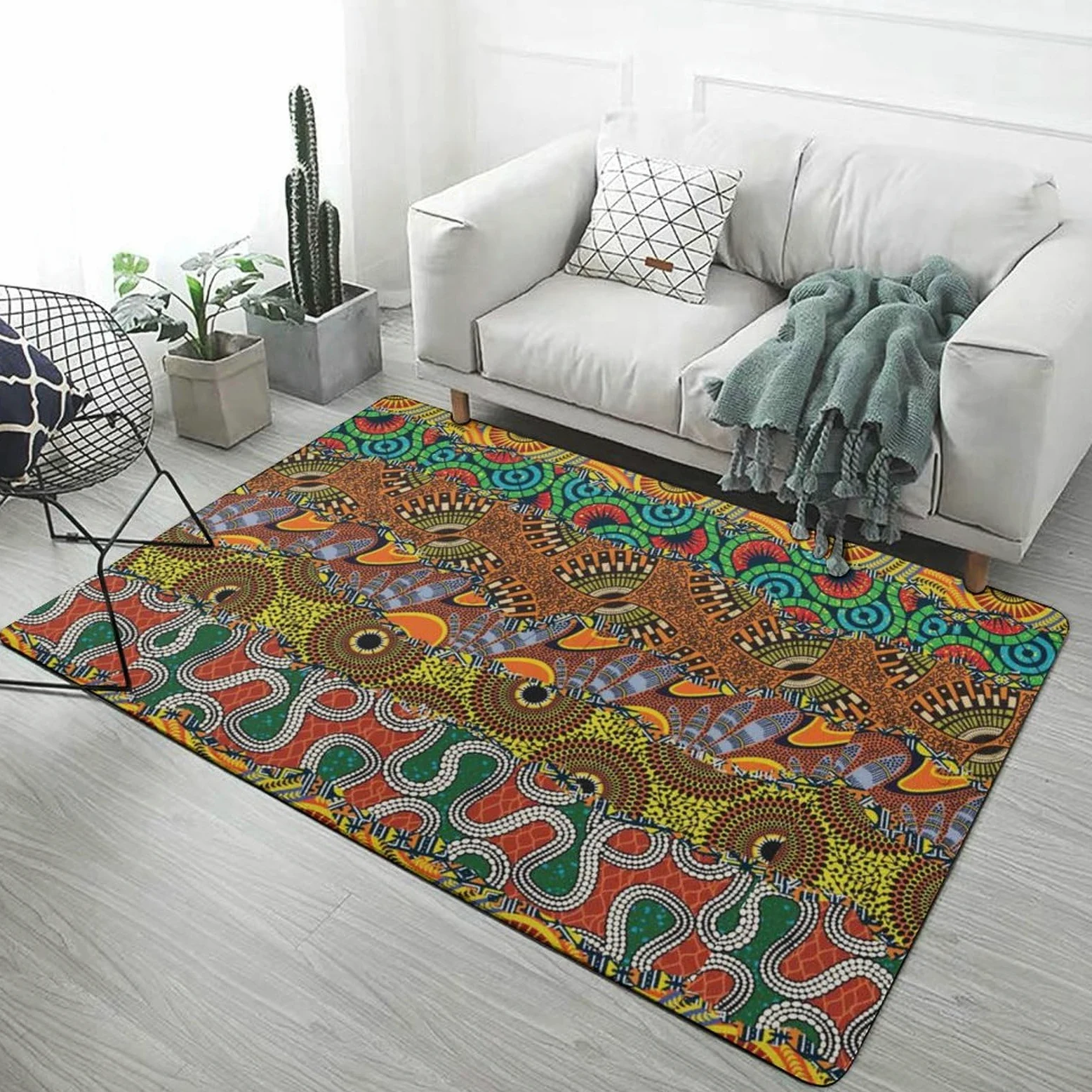 Tapis Africain Patchwork Motif Tapis de Sol Doux pour Salon Chambre (100 x 150 cm)