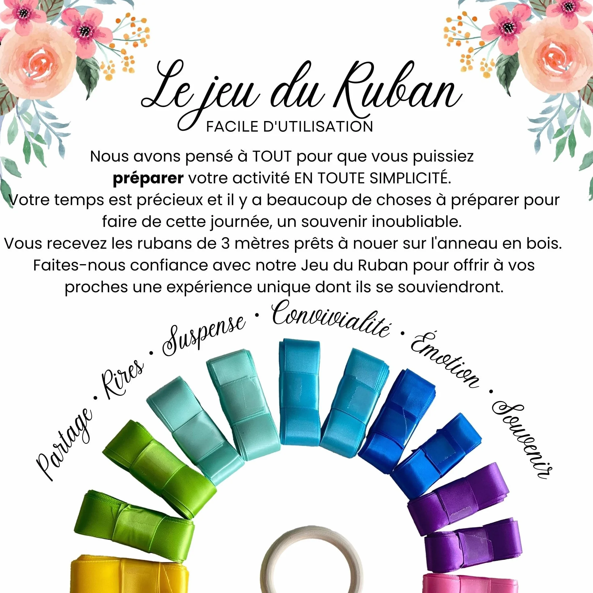 Ruban satin jeu mariage à monter 20 rubans 10 couleurs anneau bois inclus cadeau mariée
