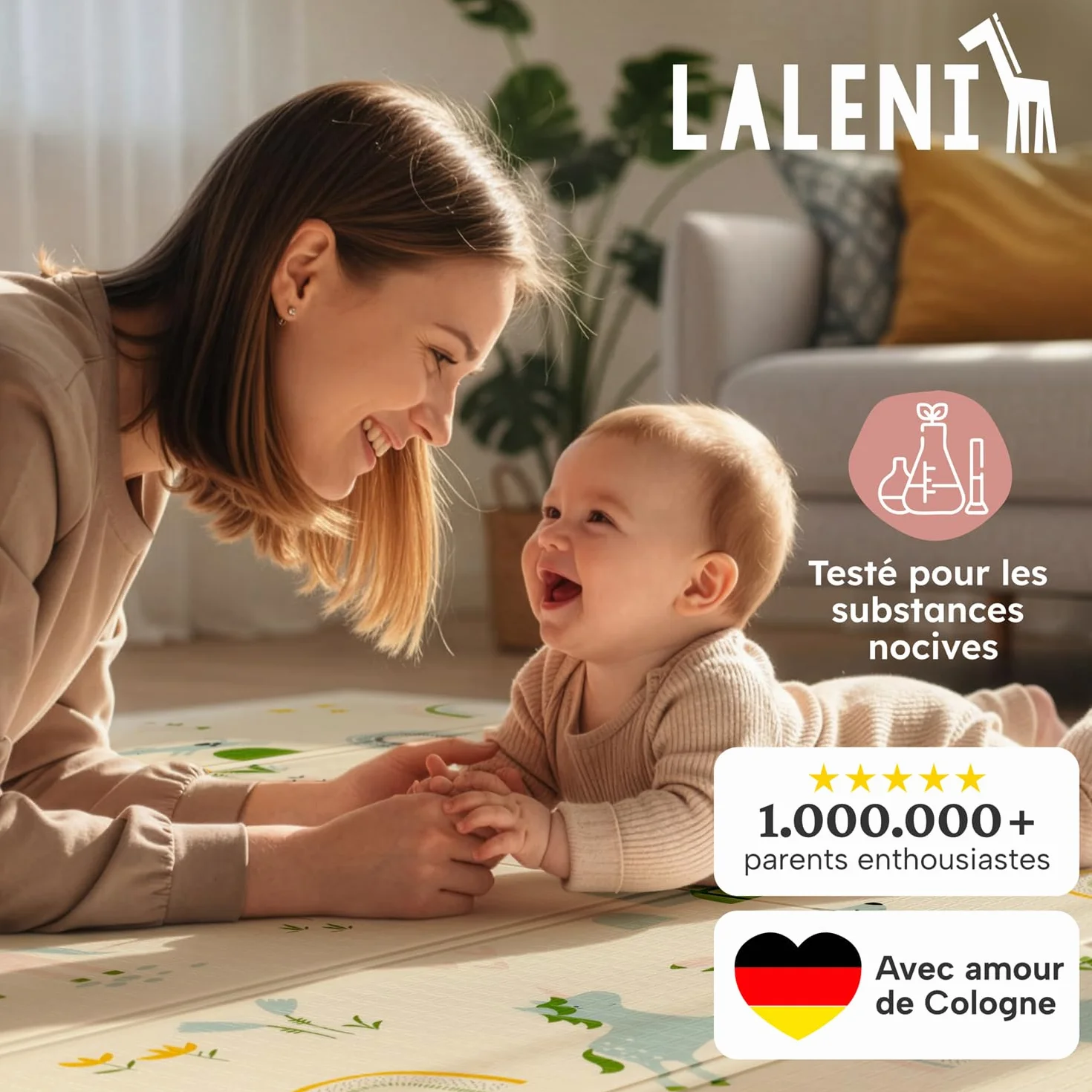 Tapis d’éveil bébé imperméable 120 x 150 x 1 cm pliable réversible antidérapant arc-en-ciel