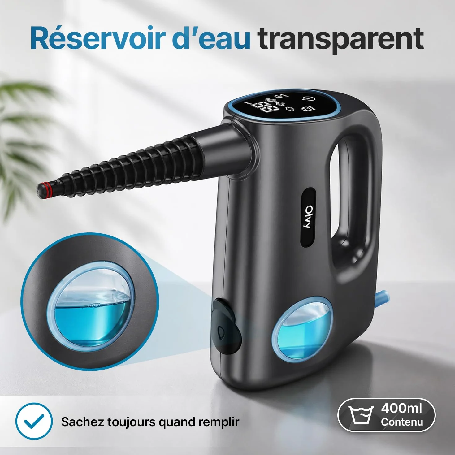 Olvy Nettoyeur Vapeur à Main 1200W Haute Pression Portable avec 3 Niveaux de Vapeur et Kit 10 Accessoires, Réservoir 400ml