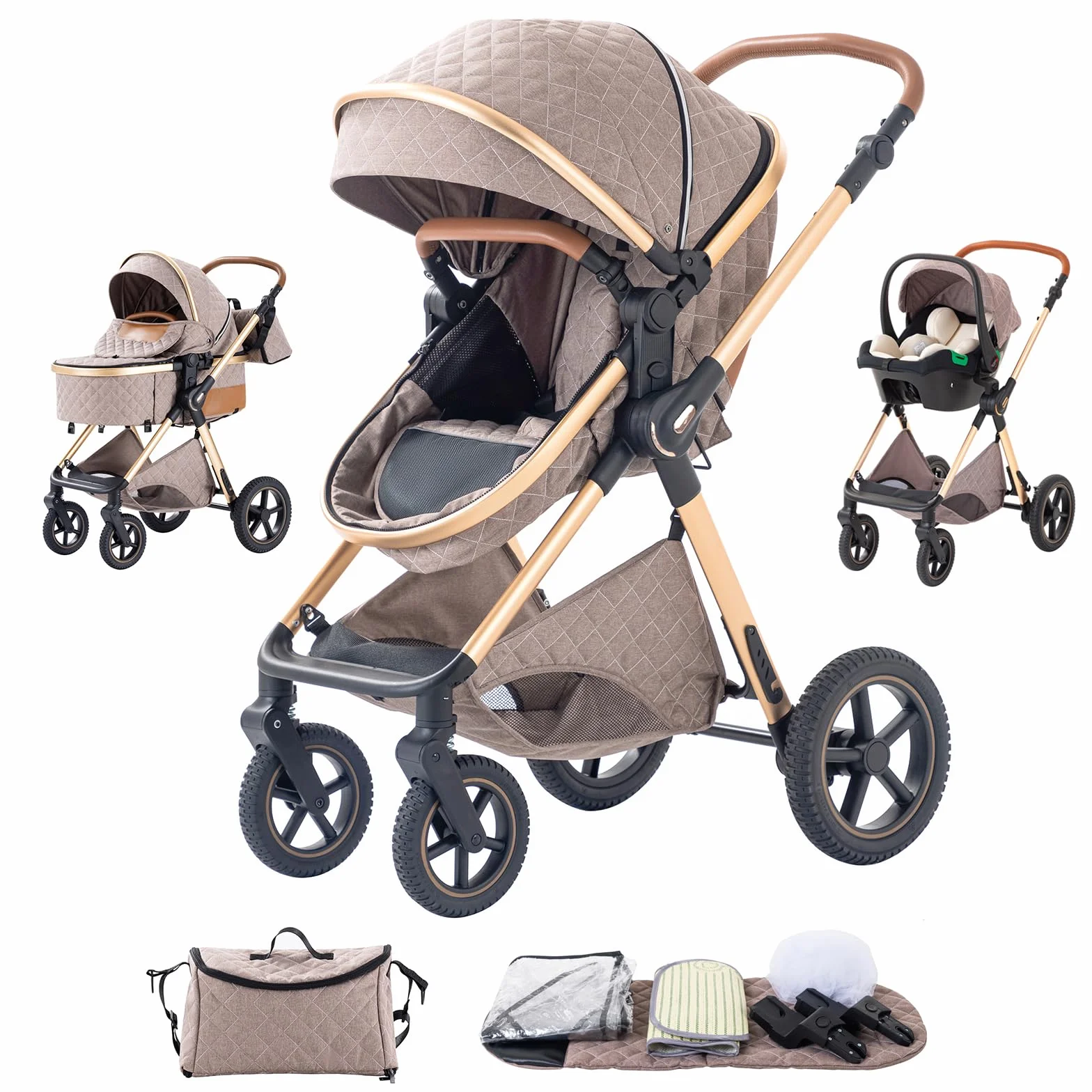 Poussette 3 en 1 Citadine Combinée Tricycle Baby Walker Haute Paysage Landau 0-36 Mois Pliante Trolley Bébé
