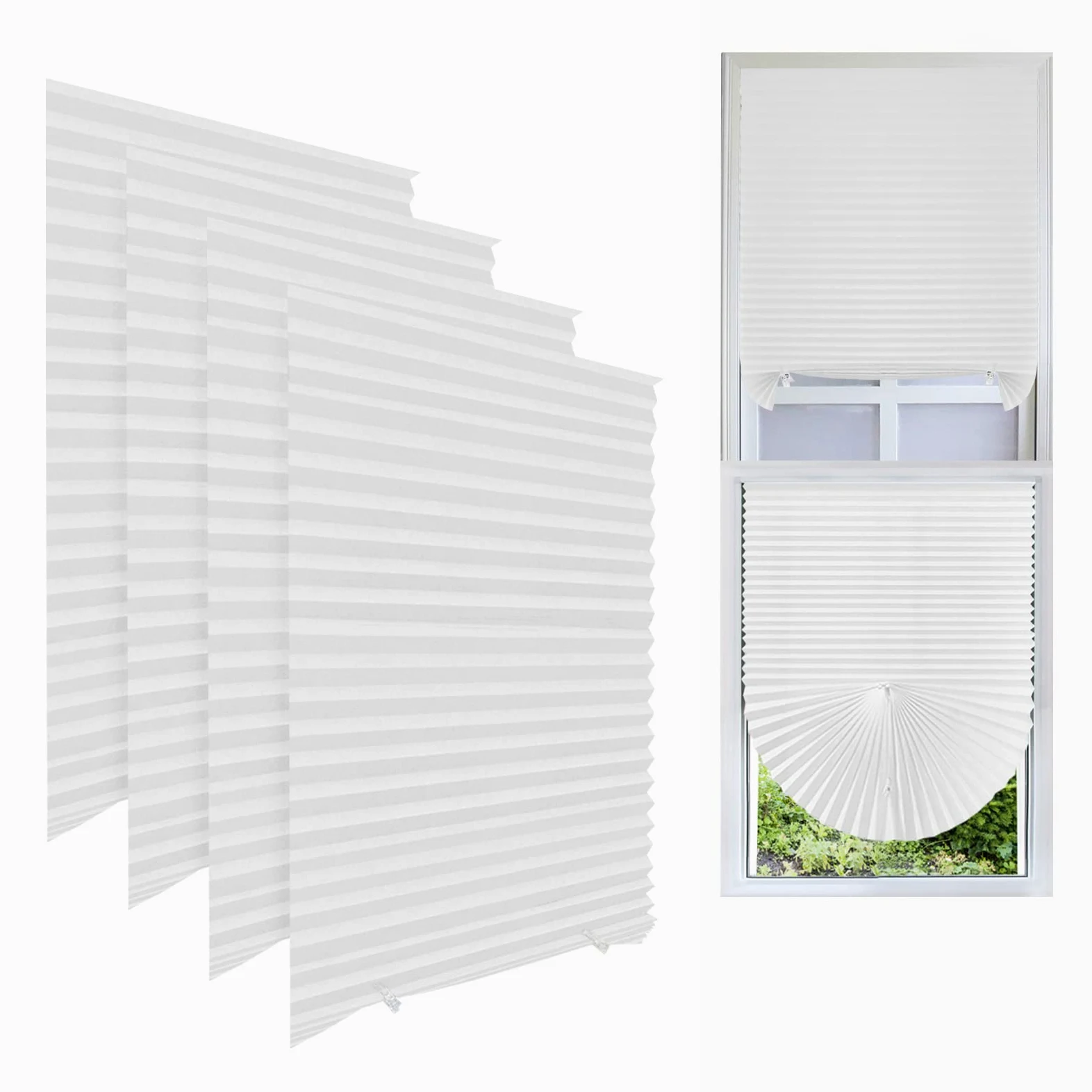 Stores de fenêtre sans perçage à clipser, stores de fenêtre à coller, stores plissés auto-adhésifs sans vis pour salle de bain, filtrage de la lumière et protection de la vie privée, stores plissés s