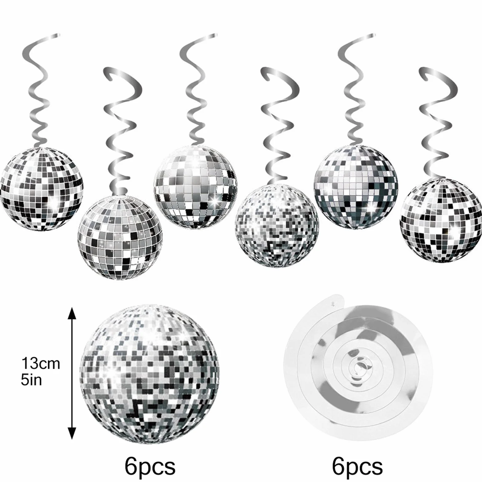 Guirlande Décoration Disco 2 Bannières Boules Paillettes Argentées 6 Spirales Suspendues Fête Années 70 80 90