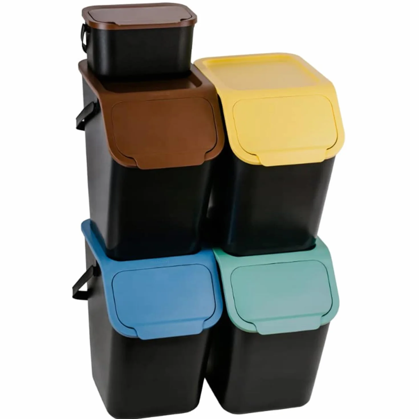 Set Poubelles Cuisine 5 Pièces 25L Avec Couvercle, Recyclage Tri Déchets Plastique Durable