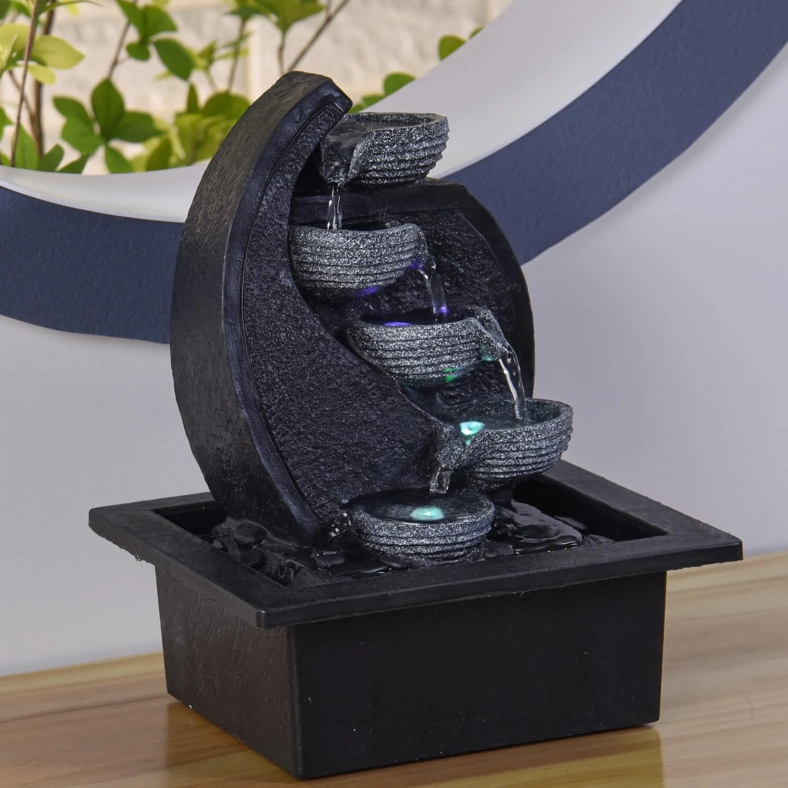 Fontaine d’Intérieur Cascade 4 Niveaux LED Effet Pierre Naturelle H 26 cm Zen'Light
