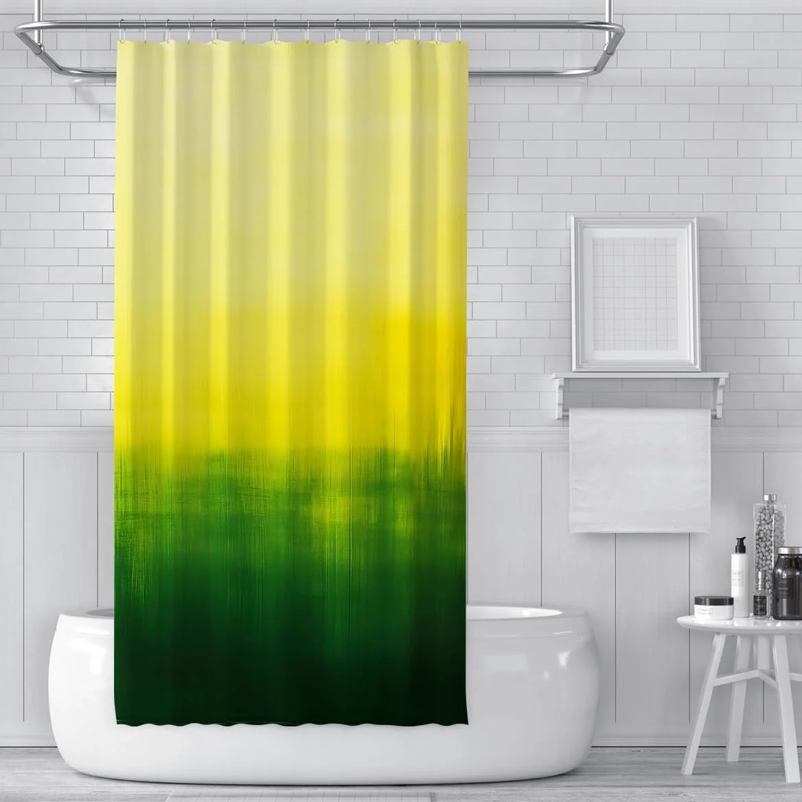 Rideau de Douche Abstrait Jaune Vert Texture dégradée de citronnelle éclatante Tissu imperméable Rideaux de Salle de Bain avec Crochets en Forme de C 200 x 220 cm
