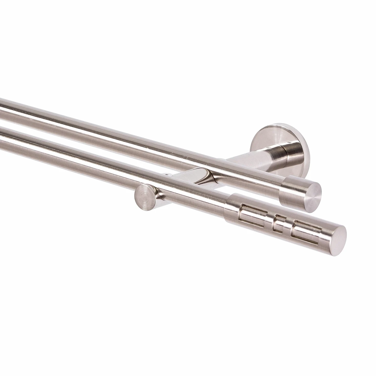 MDEKOR Tringle à rideaux 2 voies en métal aspect acier inoxydable neuf, 360