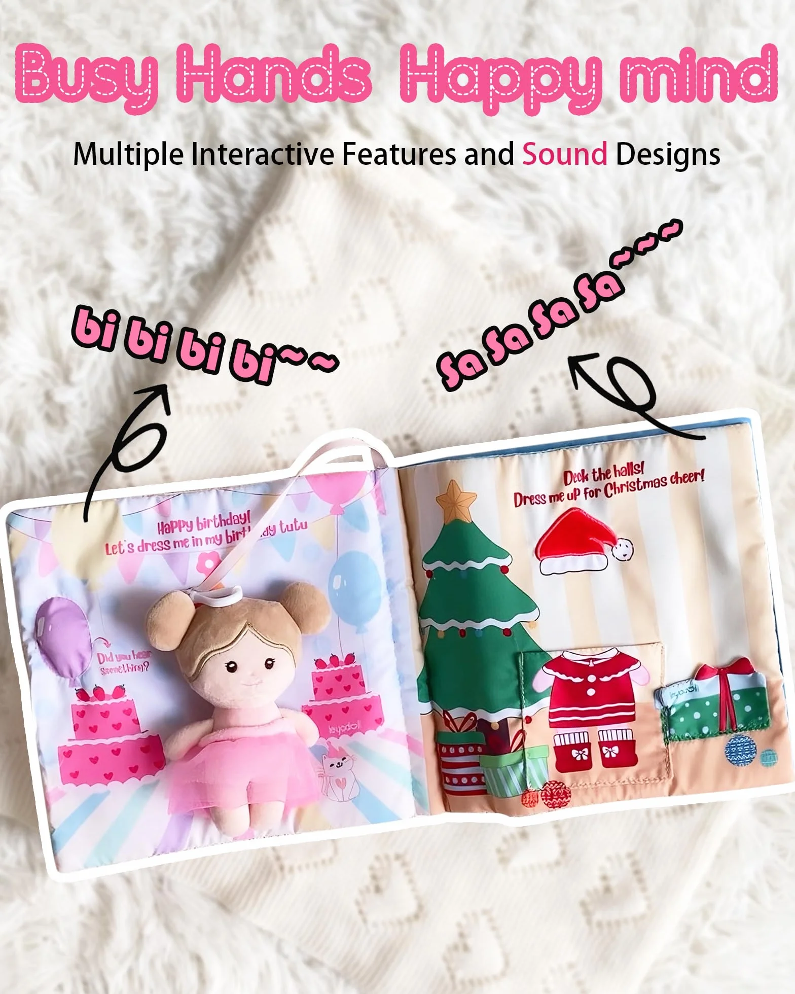 LeyaDoll Livre en Tissu Interactif Sensoriel, Livre d'Activités Éducatif Silencieux pour Bébé 1-3 Ans