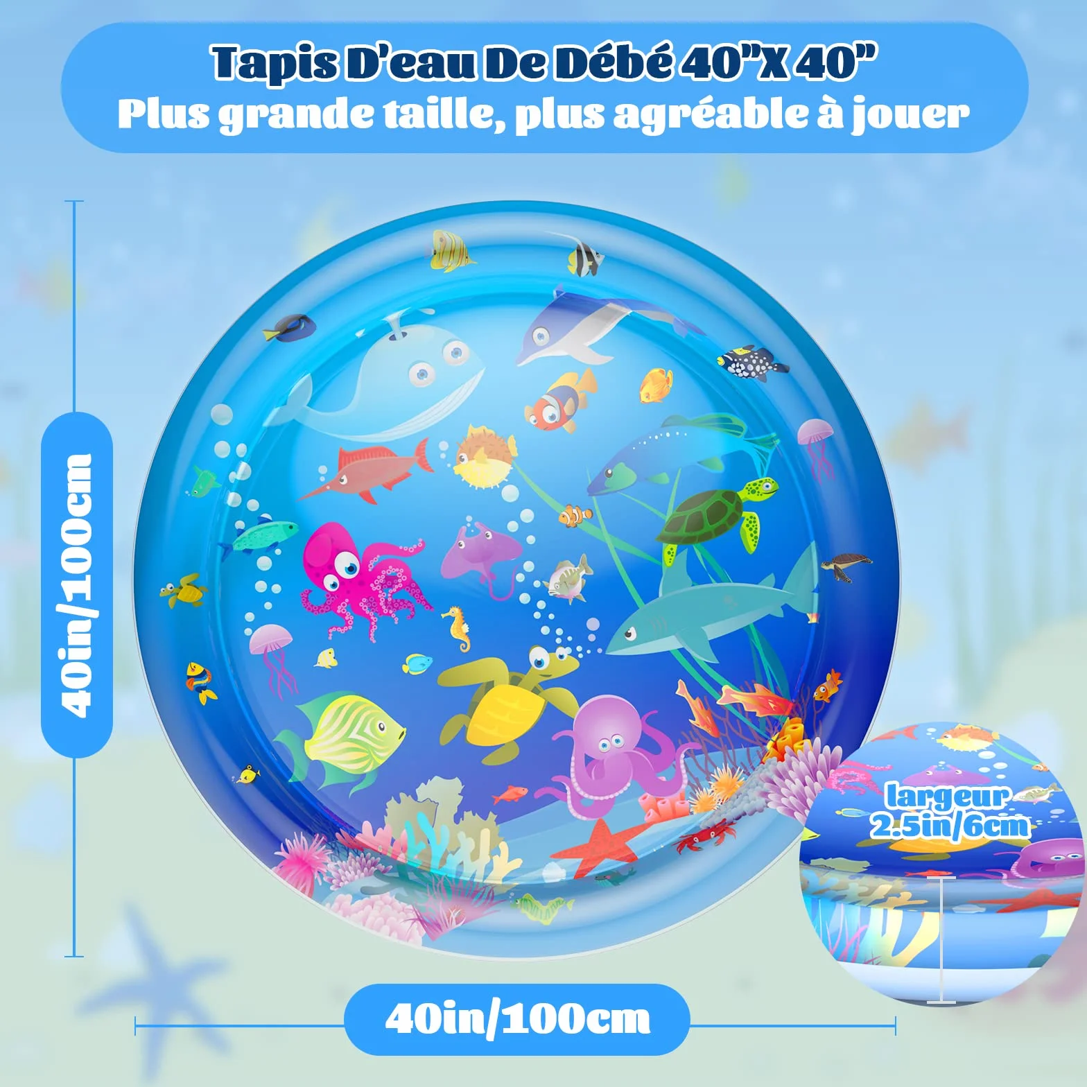 GOLDGE Tapis D'eau Gonflable Bébé 100x100cm PVC Imperméable Centre d'Activité Amusante