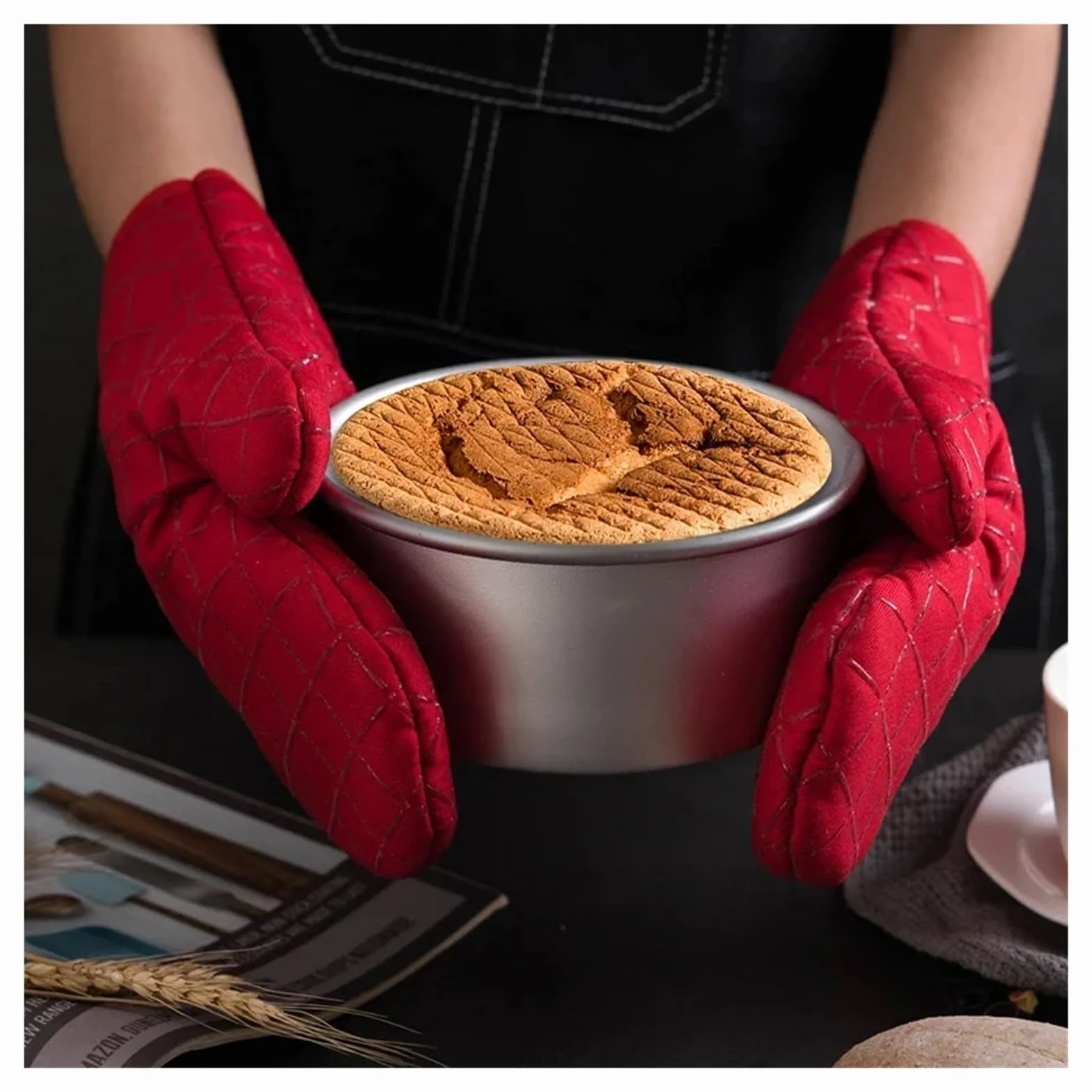 MRKU Gants de Cuisine (Lot de 2) avec revêtement antidérapant en Silicone et Coton imprimé ; 1 Paire d'outils de grillade résistants à la Chaleur.