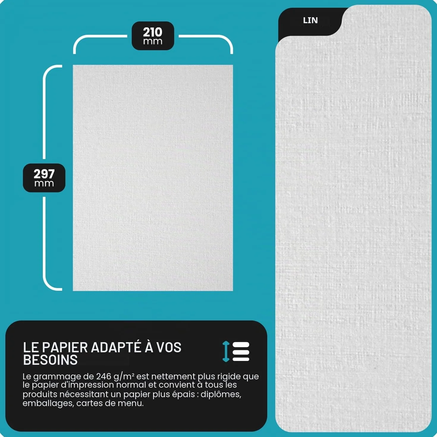 Papier gaufré blanc effet toile A4 210x297 mm 246 g/m² carton texturé pour cartes de visite mariage
