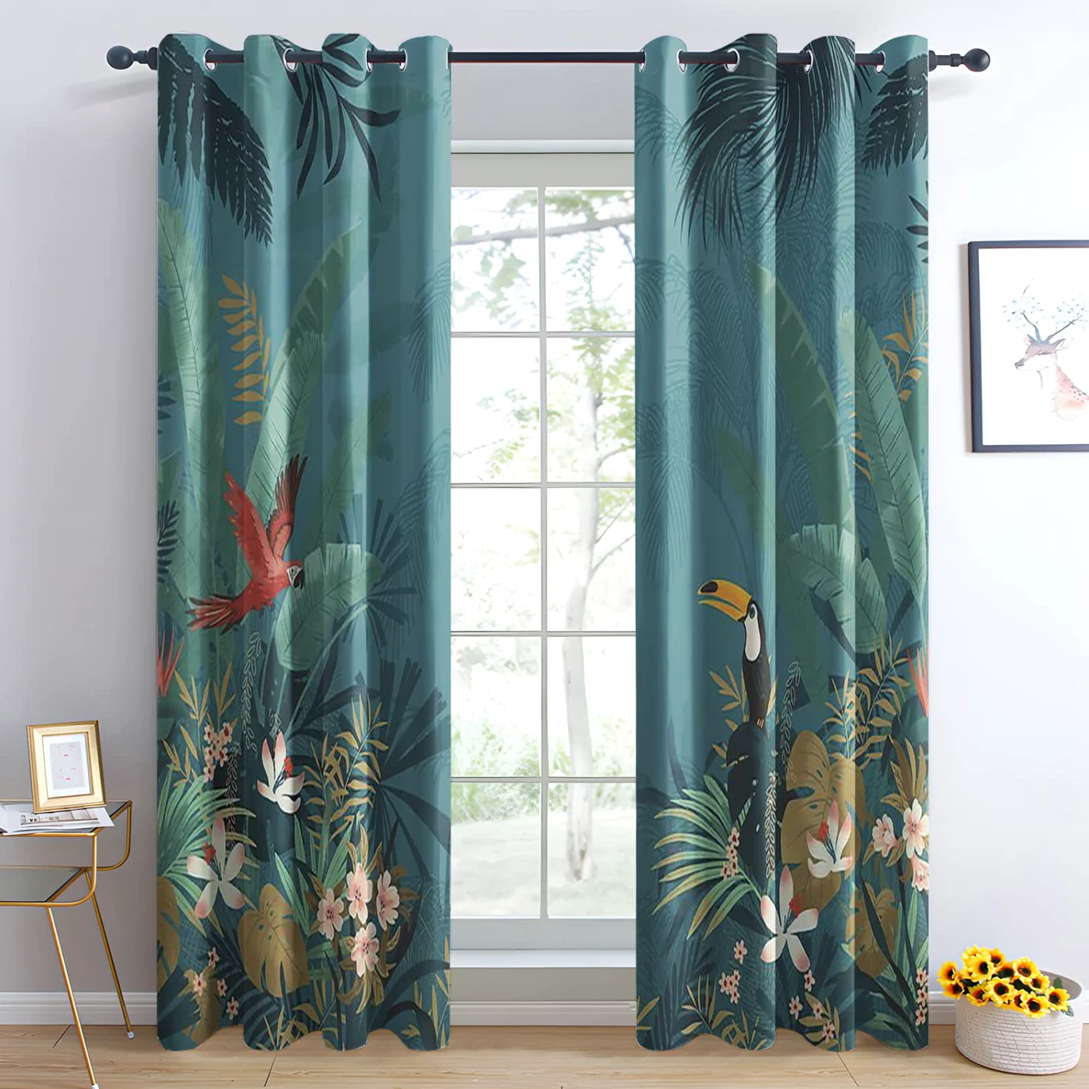 Rideau Occultant, Motif Tropical - Rideaux Thermiques Imprimé pour Salon Chambre Fenetre, Lot de 2 Rideaux et Draperies Intérieurs à Oeillets, 110x215 cm (L x H)