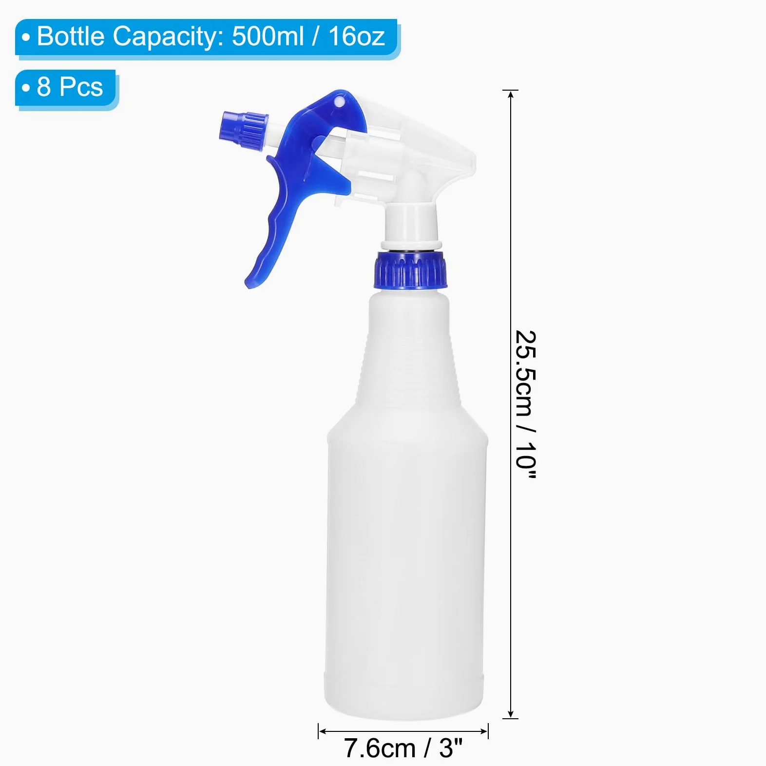 PATIKIL 500ml/16oz Bouteilles De Pulvérisation En Plastique, 8pcs Buse Ajustable Anti-Fuites Vide Brumisateur Jet D'Eau Pour Solutions De Nettoyage Plantes Cheveux, Bleu