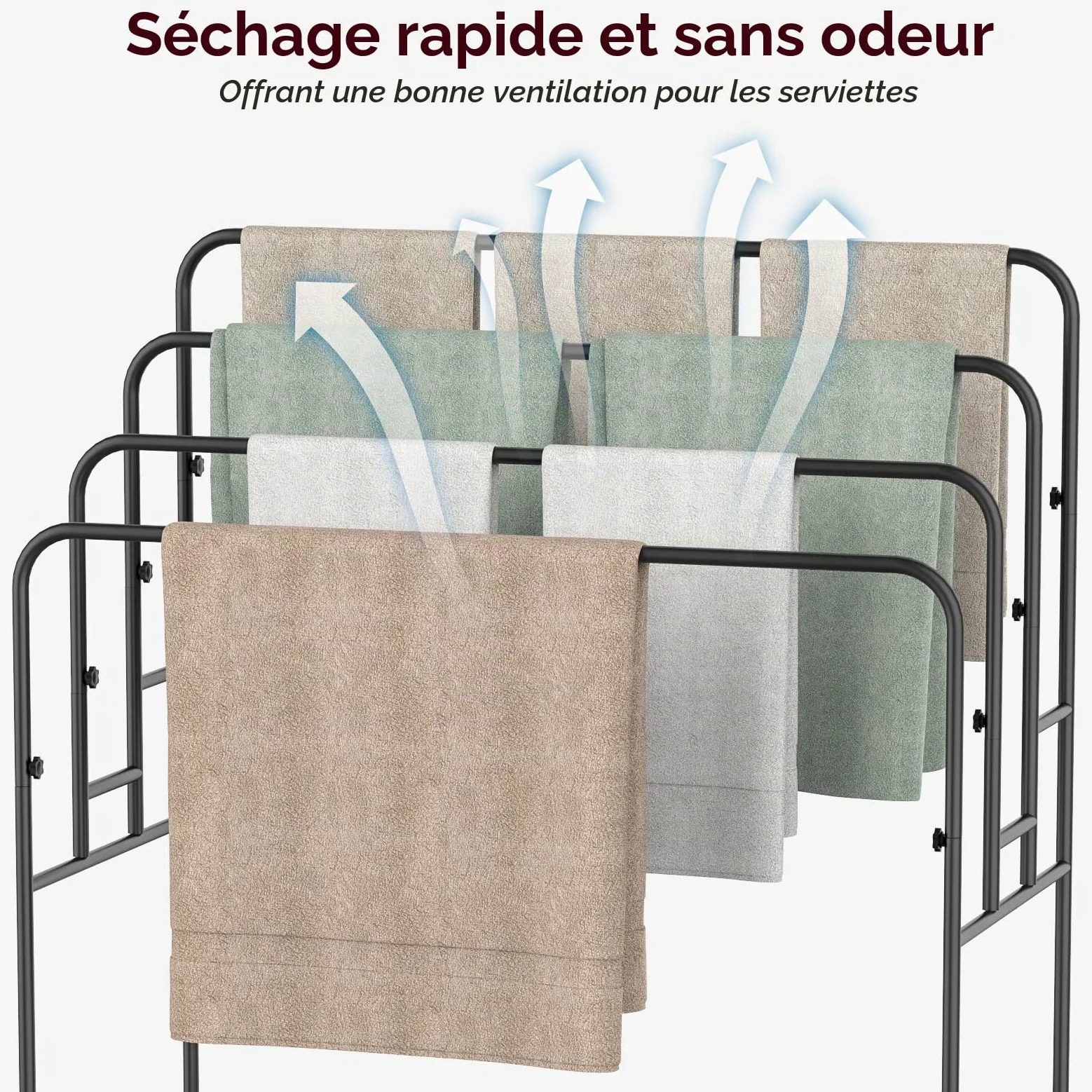 Porte-serviettes autoportant pour salle de bain, support de courtepointe pour salon, piscine extérieure, séchage de serviettes pour salle de bain, support d'échelle à 4 niveaux pour serviette de bain