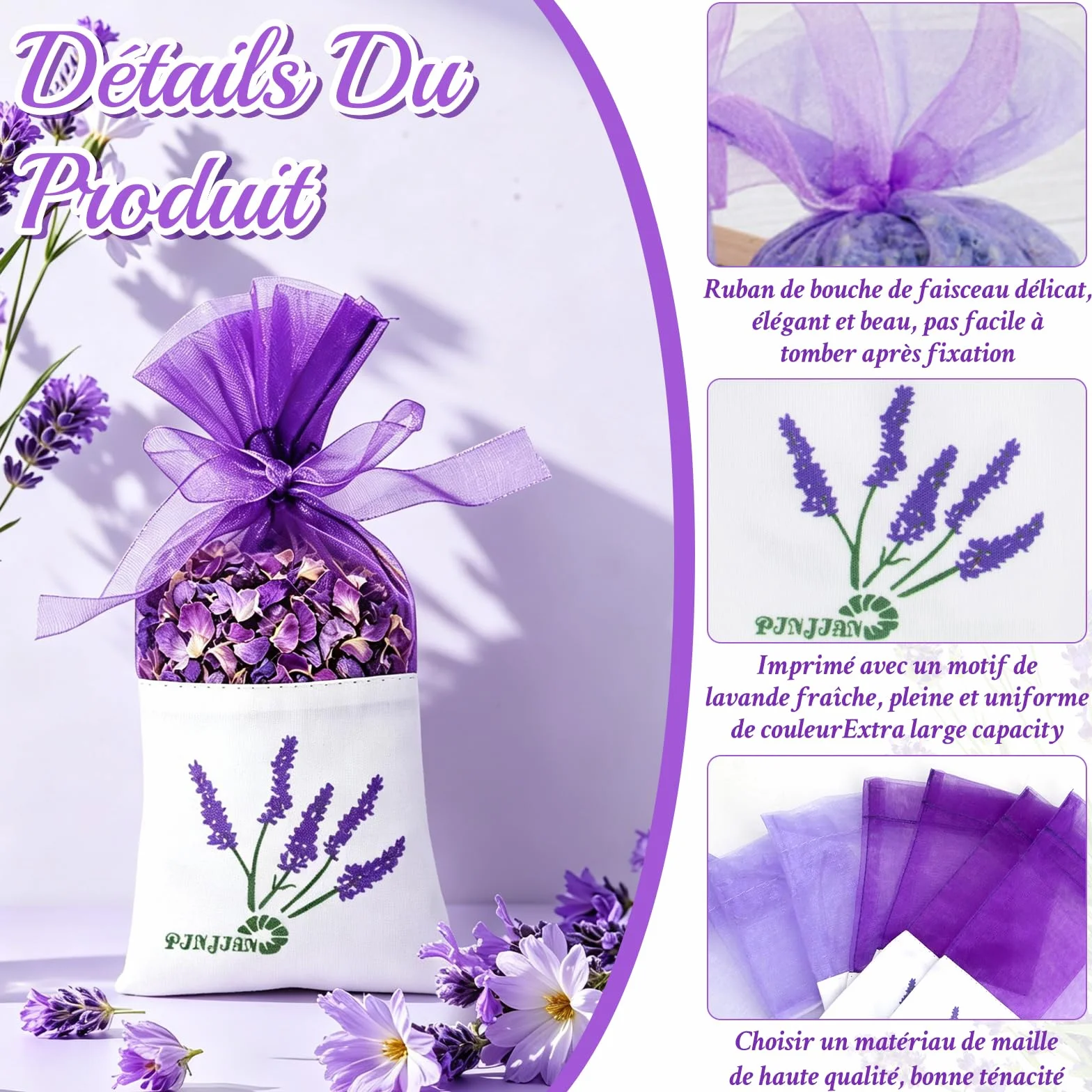 Sachet de Lavande en Coton et Gaze avec Rubans 30 Pièces Sacs Vides Violet Foncé et Violet Clair pour Herbes Épices Fleurs Séchées