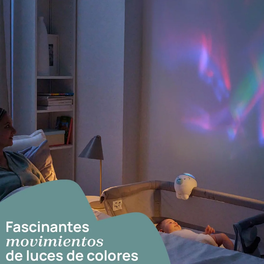Chicco Veilleuse bébé 2en1 Projecteur Ours Polaire avec projection aurore boréale, musique classique 30 min