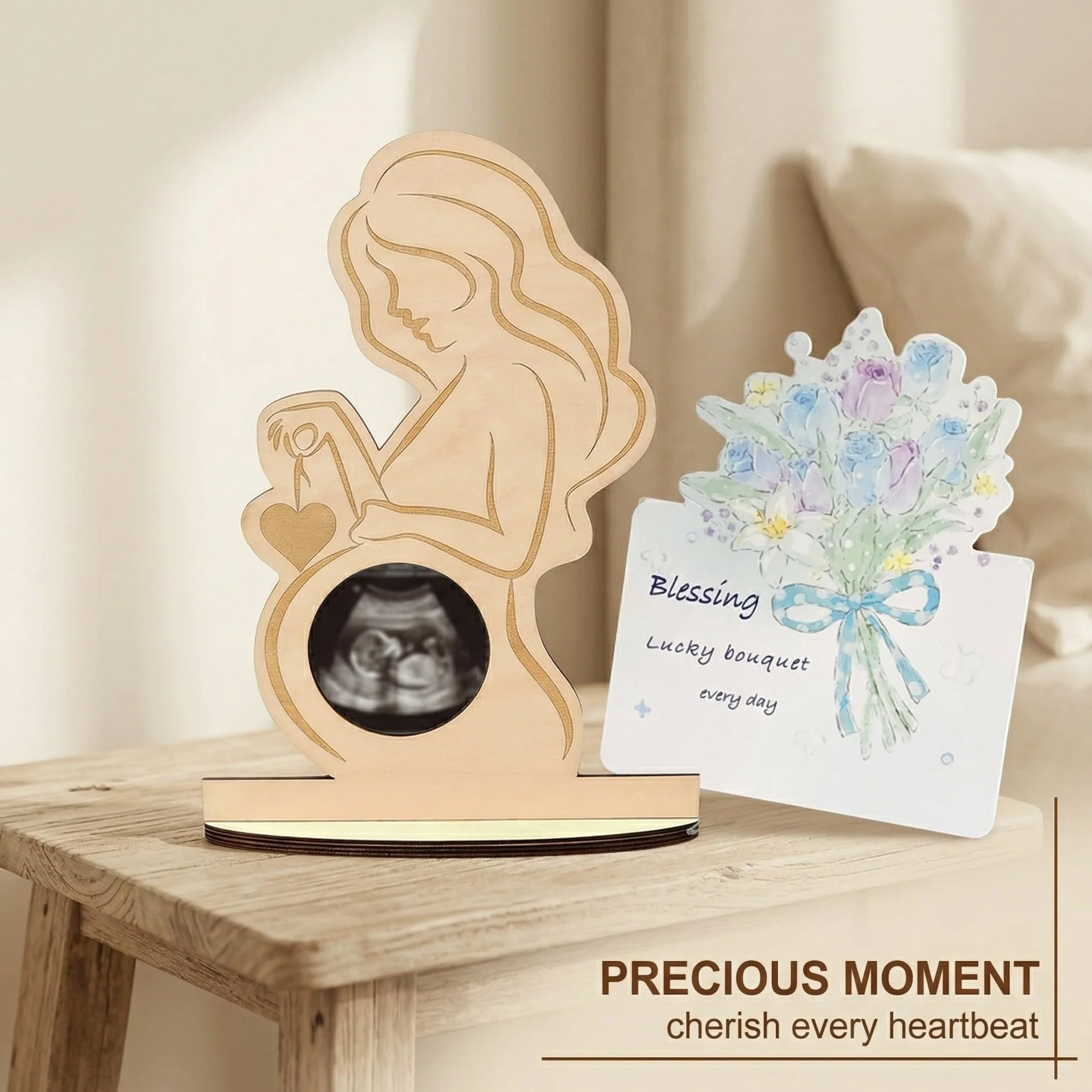 Cadre photo échographie en bois pour sonogramme bébé, cadeau grossesse baby shower Gender Reveal