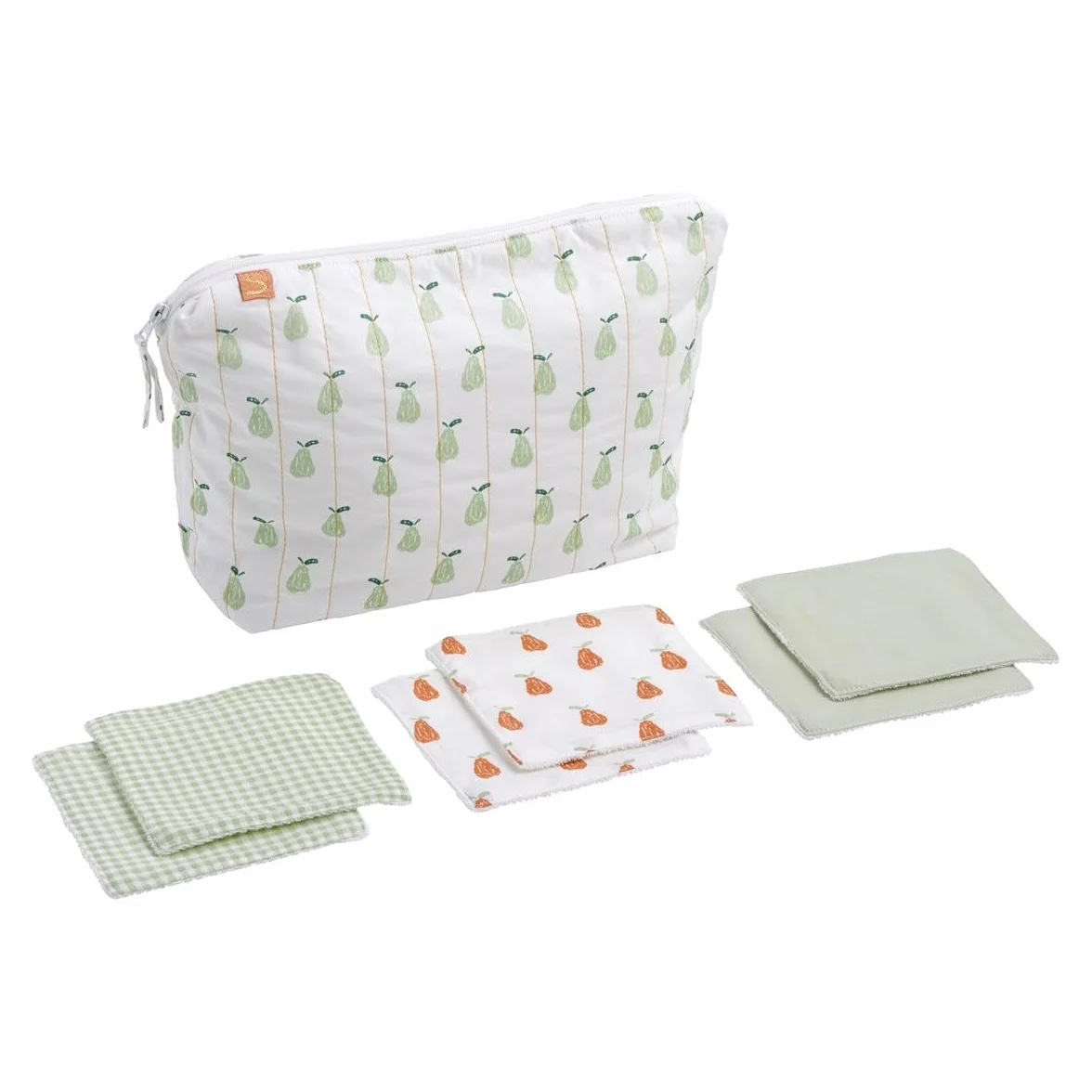 Trousse de toilette coton Vert tilleul avec carrés éponge