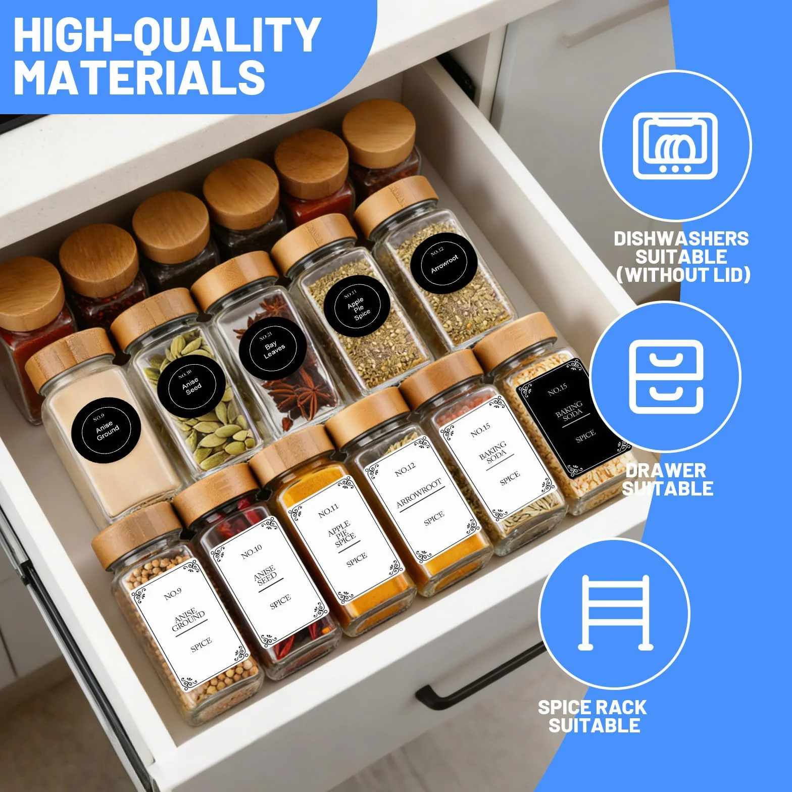 Pot à Épices en Verre 120 ml avec Couvercles, Bocaux Hermétiques Carrés avec Entonnoir et 648 Étiquettes