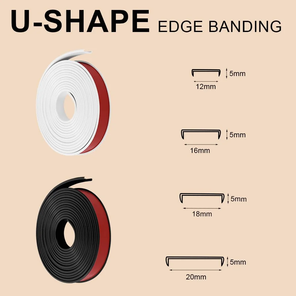 Bande de Chant en Forme de U 2m*18mm TPE Autocollante Protection Meuble Noir