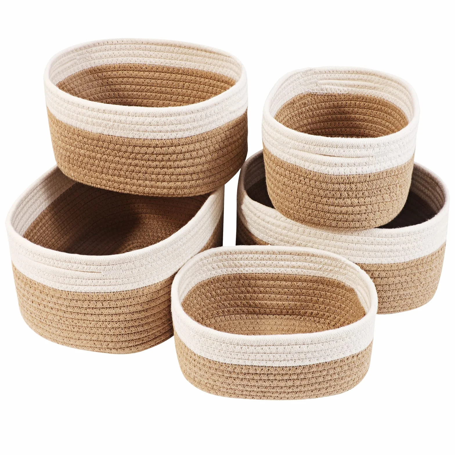 Lannvan Lot de 5 Panier de Rangement Tressés en Coton pour Salle de Bain, Cuisine