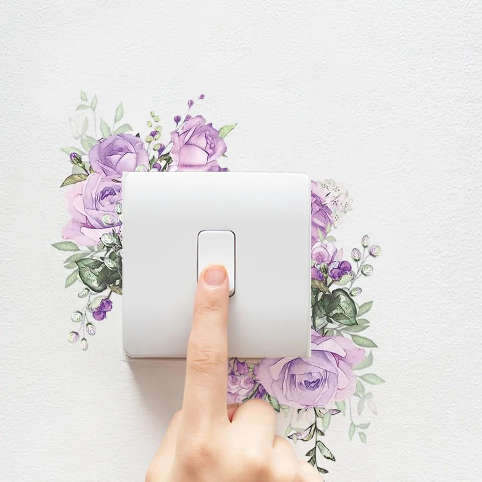 Autocollant pour Interrupteur Motif Plantes et Fleurs 9.5x5.7cm Imperméable Décoration Murale