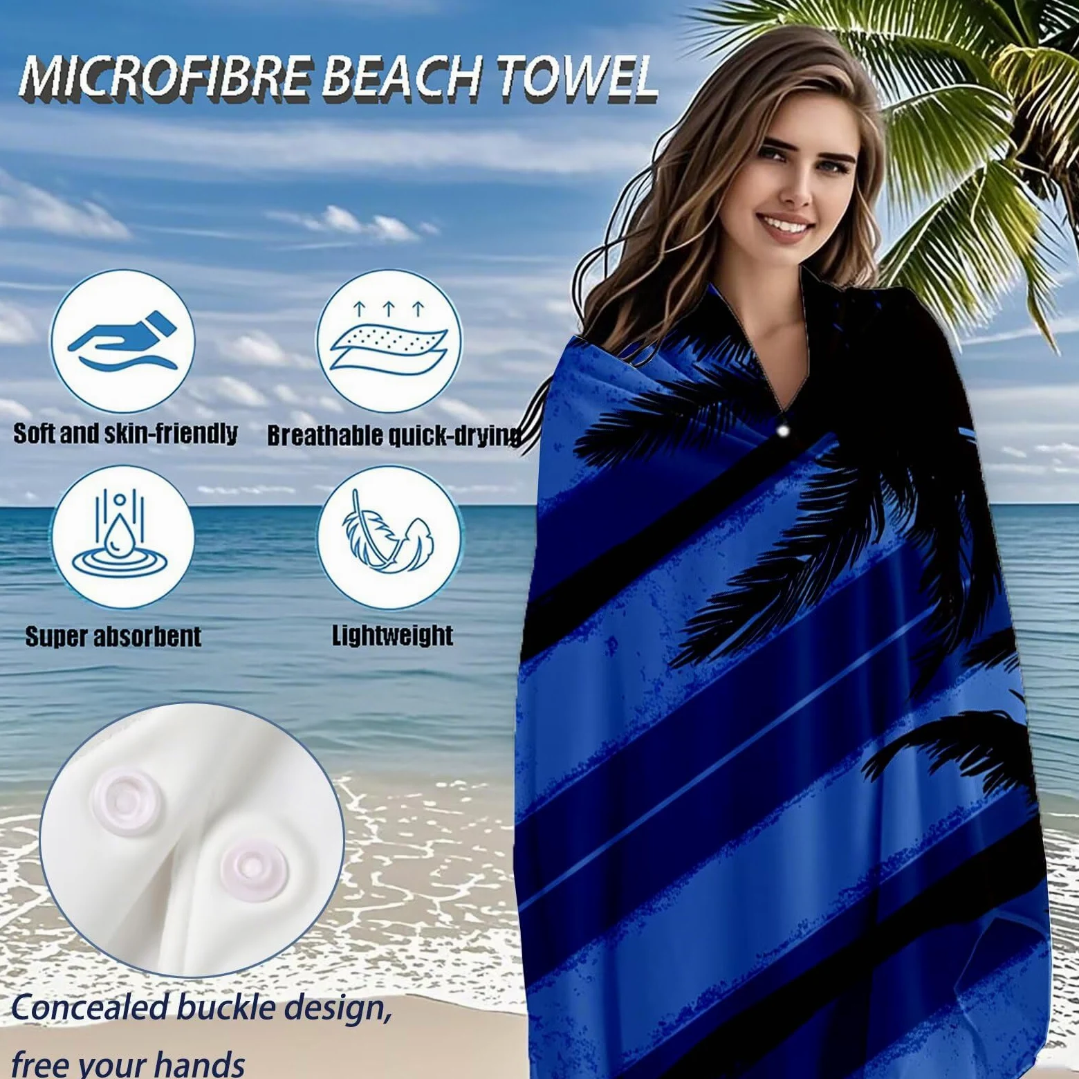 Serviette de Plage XXL 100x200 cm,Cocotier Serviette Plage Microfibre avec Séchage Rapide, Anti-Sable, Absorbante Fonction Design pour Vacances Piscine Pique-Nique Voyages Yoga, Cadeau Femme Q-623