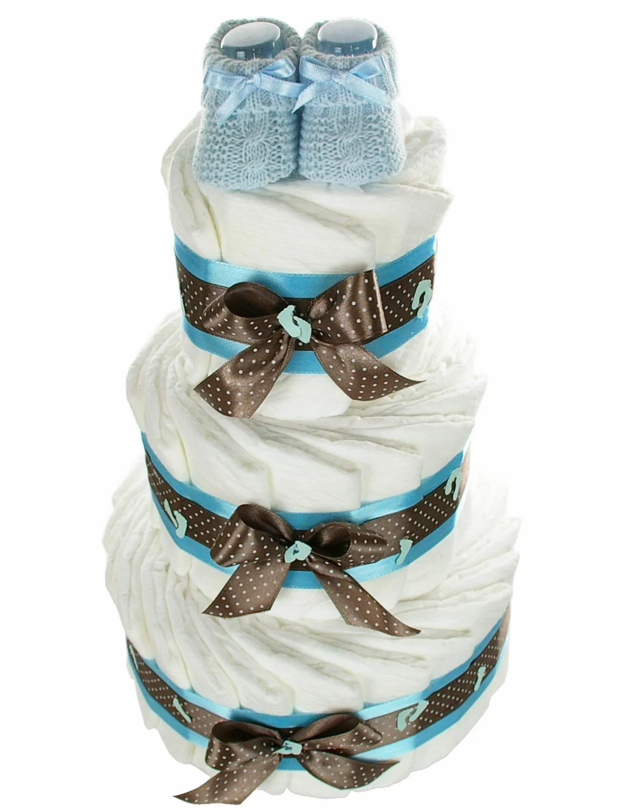 Gâteau de couches XXL avec Baby Booties Bleu Cadeau Naissance Baptême