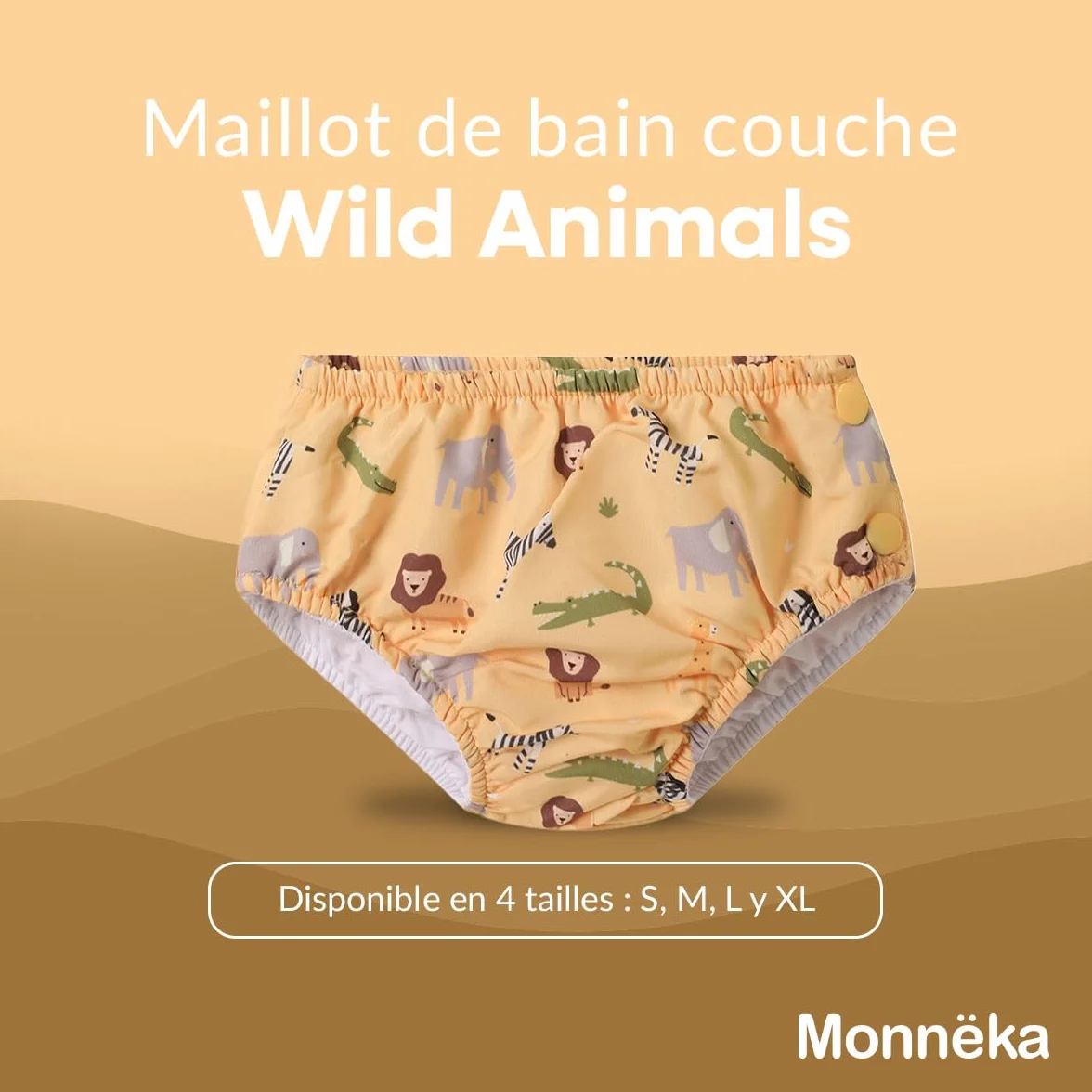 Couche de Bain Réutilisable UPF 50+ Séchage Rapide Motifs Colorés Wild Animals 6-12 Mois
