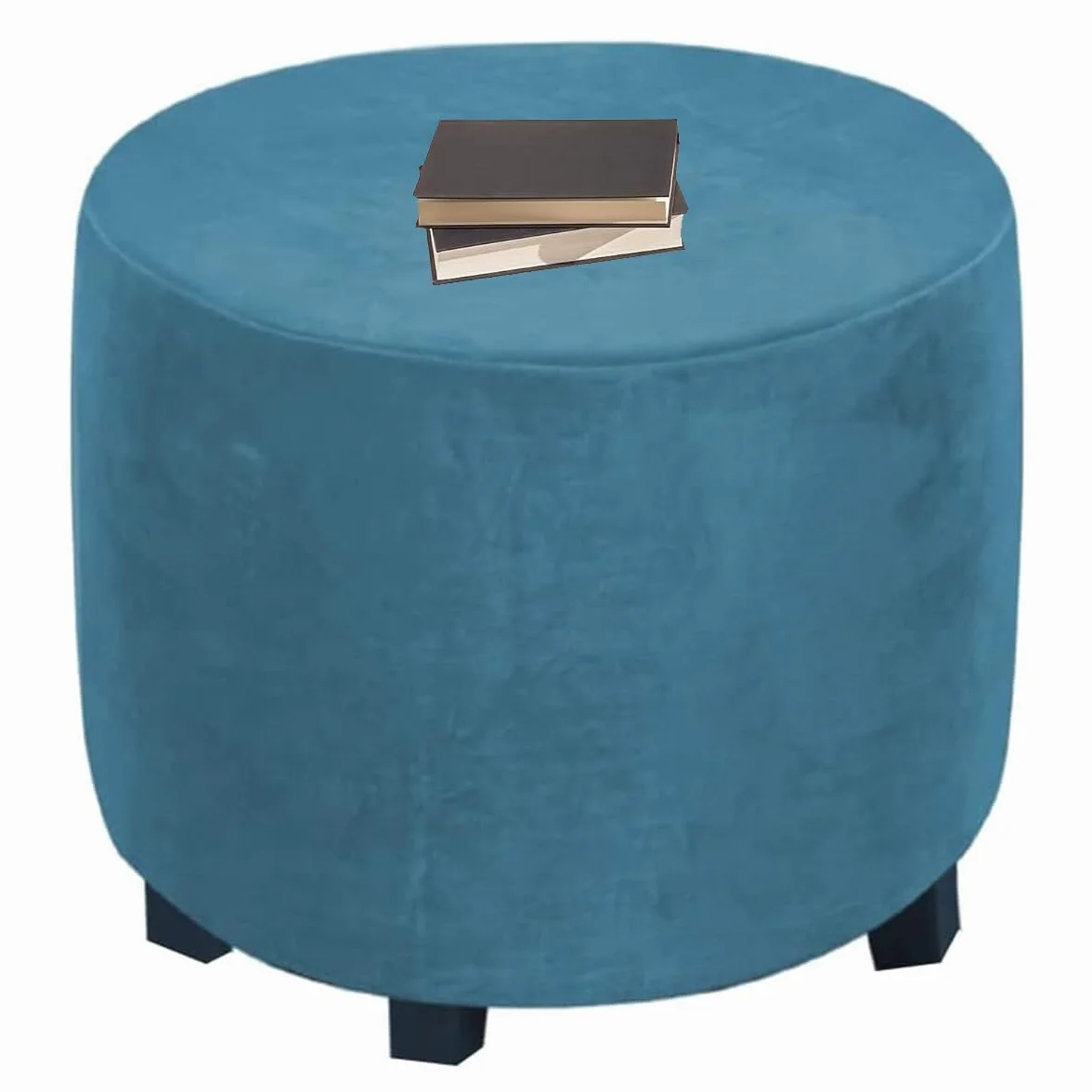 Velours Housse de Pouf Extensible Rond Diamètre 30-55CM Lavable Peacock Blue