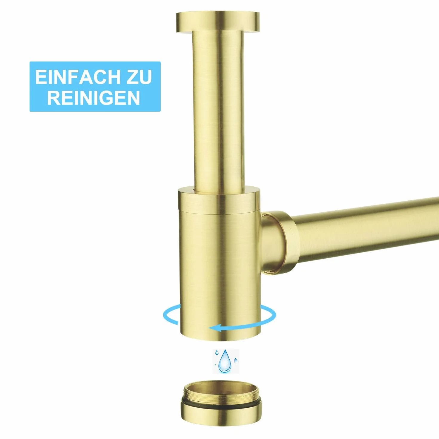 Kit Siphon Lavabo Or Brossé avec Bonde Trop-plein 1 1/4 Laiton Anti-Odeur Universel