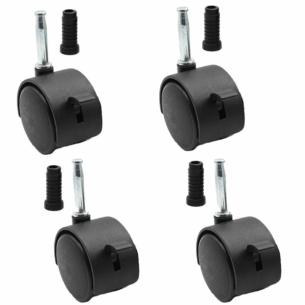 Roulettes de Lit d'enfant en Caoutchouc 2" 4pcs Pivotantes Roue de Meuble Double Roue Charge 80kg Silencieux Noir-Frein