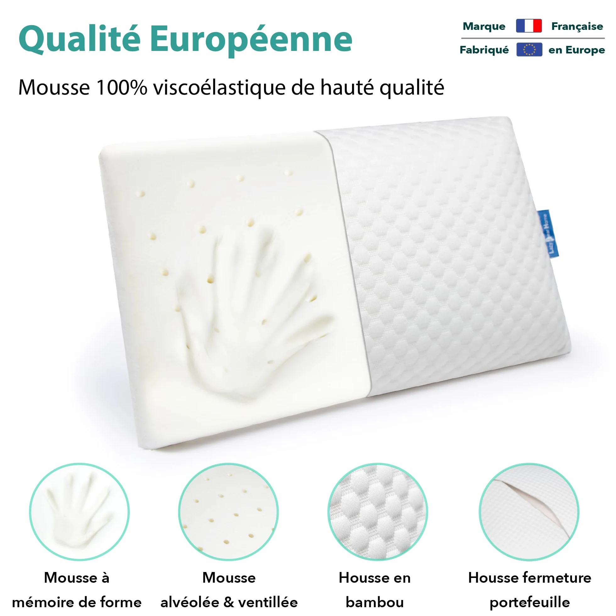 Oreiller Memoire Forme Enfant 2 Ans+ Ergonomique Cervical Sécurisé Hypoallergénique Certifié Oeko-TEX 49x27x7cm