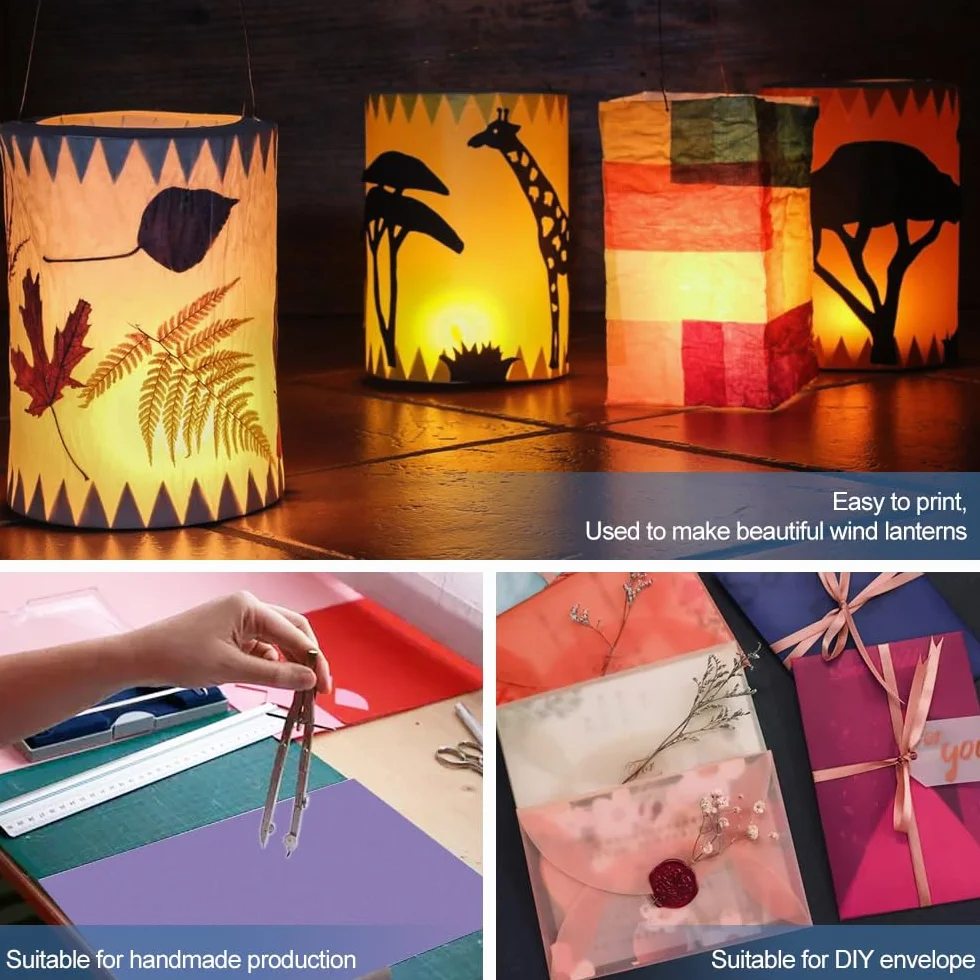 Papier Transparent Couleur A4 29.7x21 cm 20 Feuilles Cartonné Loisir Creatif Papiers Calque Imprimable Bricolage Calligraphie Scrapbooking