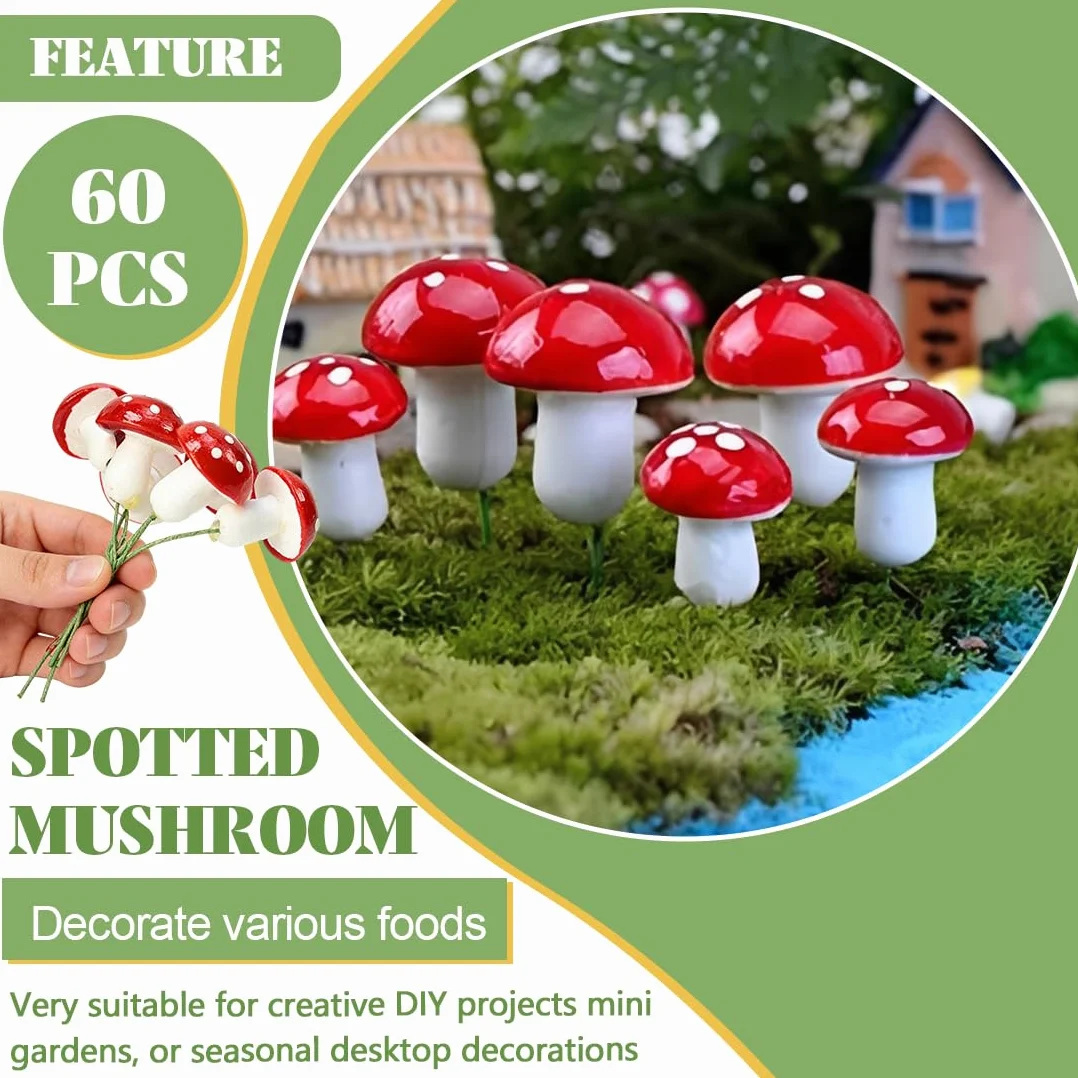 60 Mini Champignons Décoratifs 25 mm Amanites Mouches Sur Drath Automne Table Jardin Noël