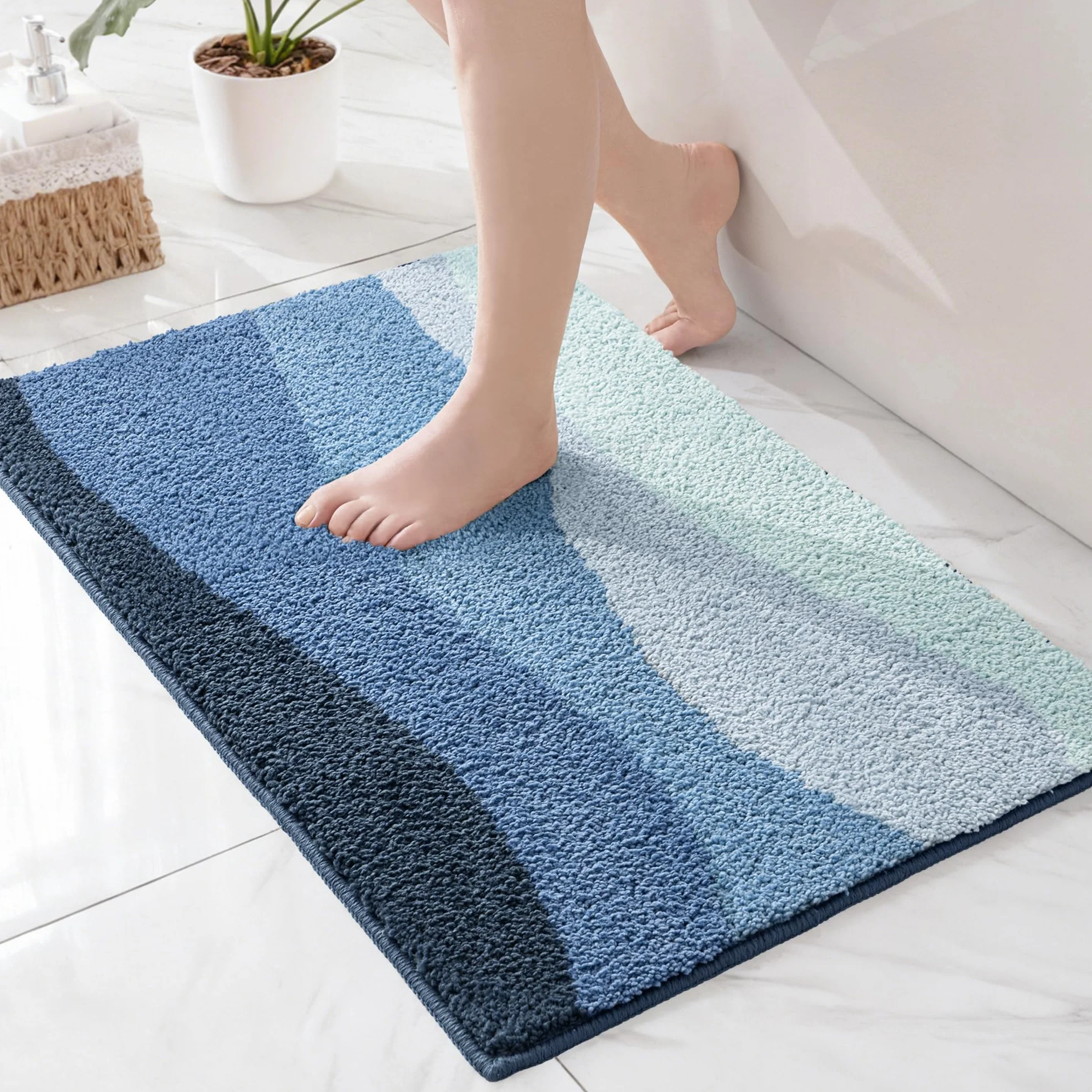 Tapis de Bain en Microfibre Antidérapant 40 x 60 cm Mélangé Bleu