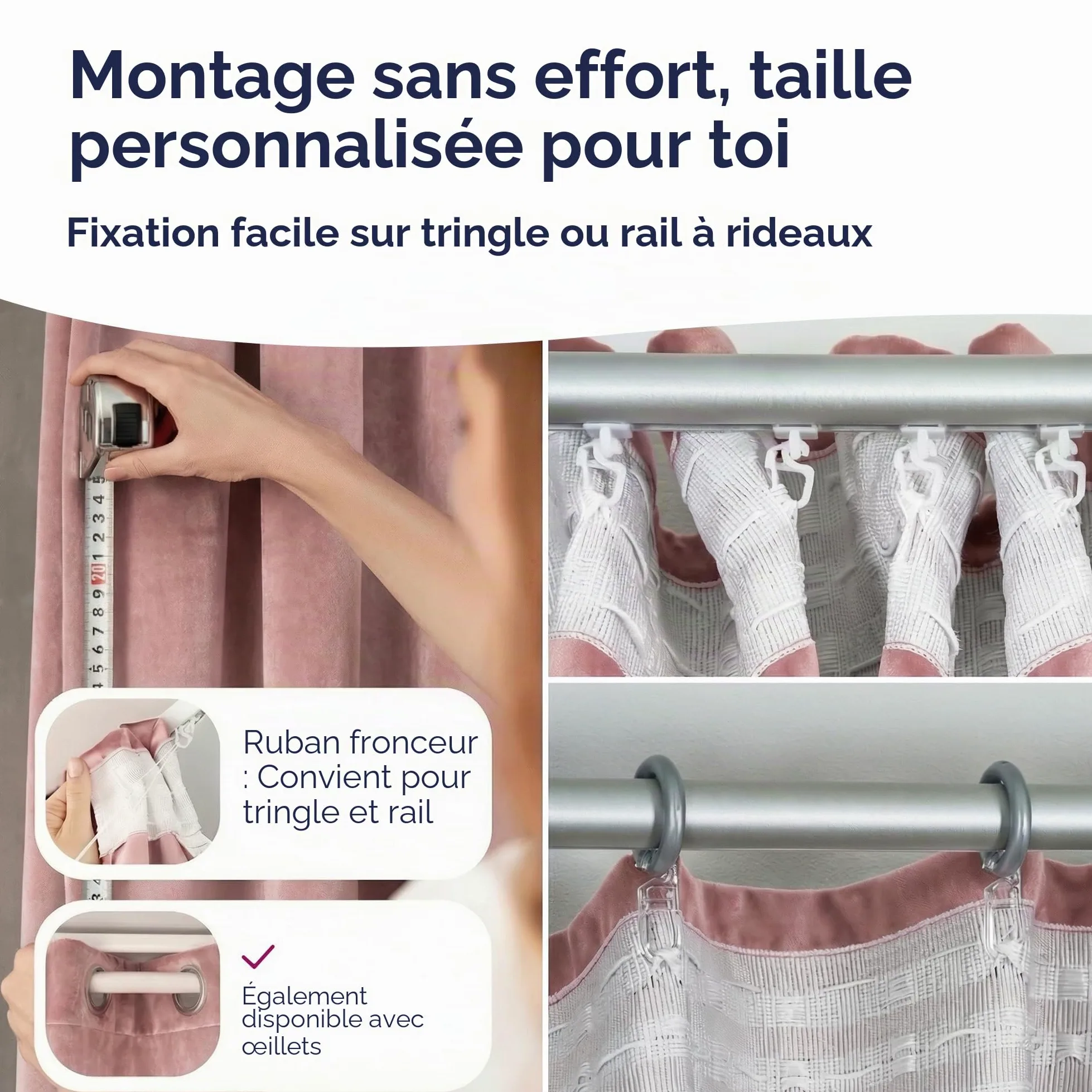 BEAUTEX Rideau en velours avec galon fronceur et bande en U, rideau en velours occultant et opaque, 300x245 cm (Largeur 300 cm, Hauteur 245 cm, Rose)