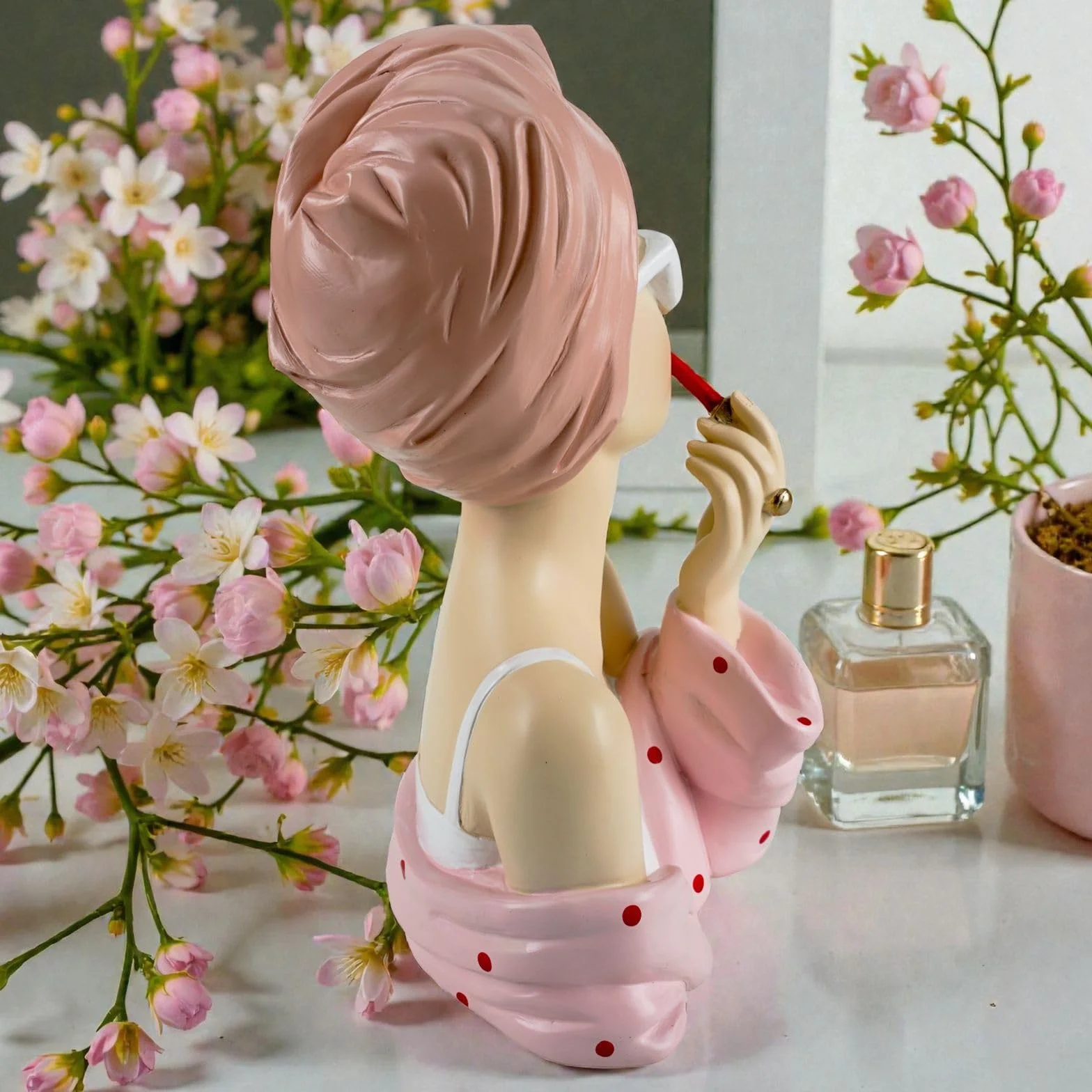 Formano Buste Décoratif Moderne pour Femme 27 cm Polyrésine Peinte à la Main Rose Blanc