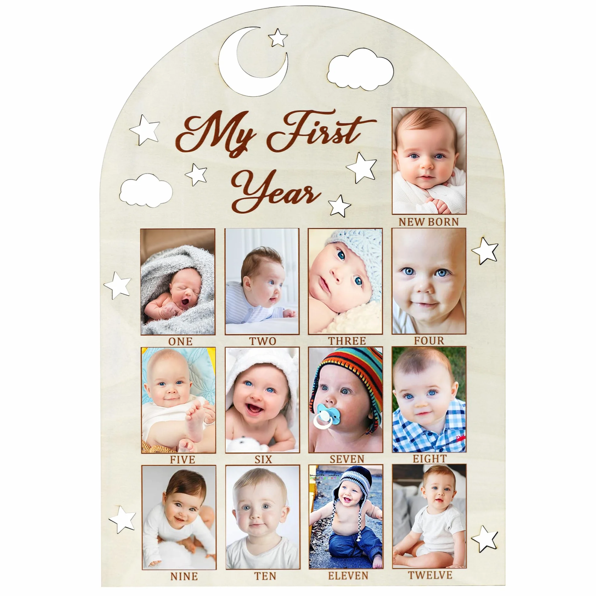 Tableau photo en bois My First Year découpe 3D bébé 12 mois décoration premier anniversaire fille garçon
