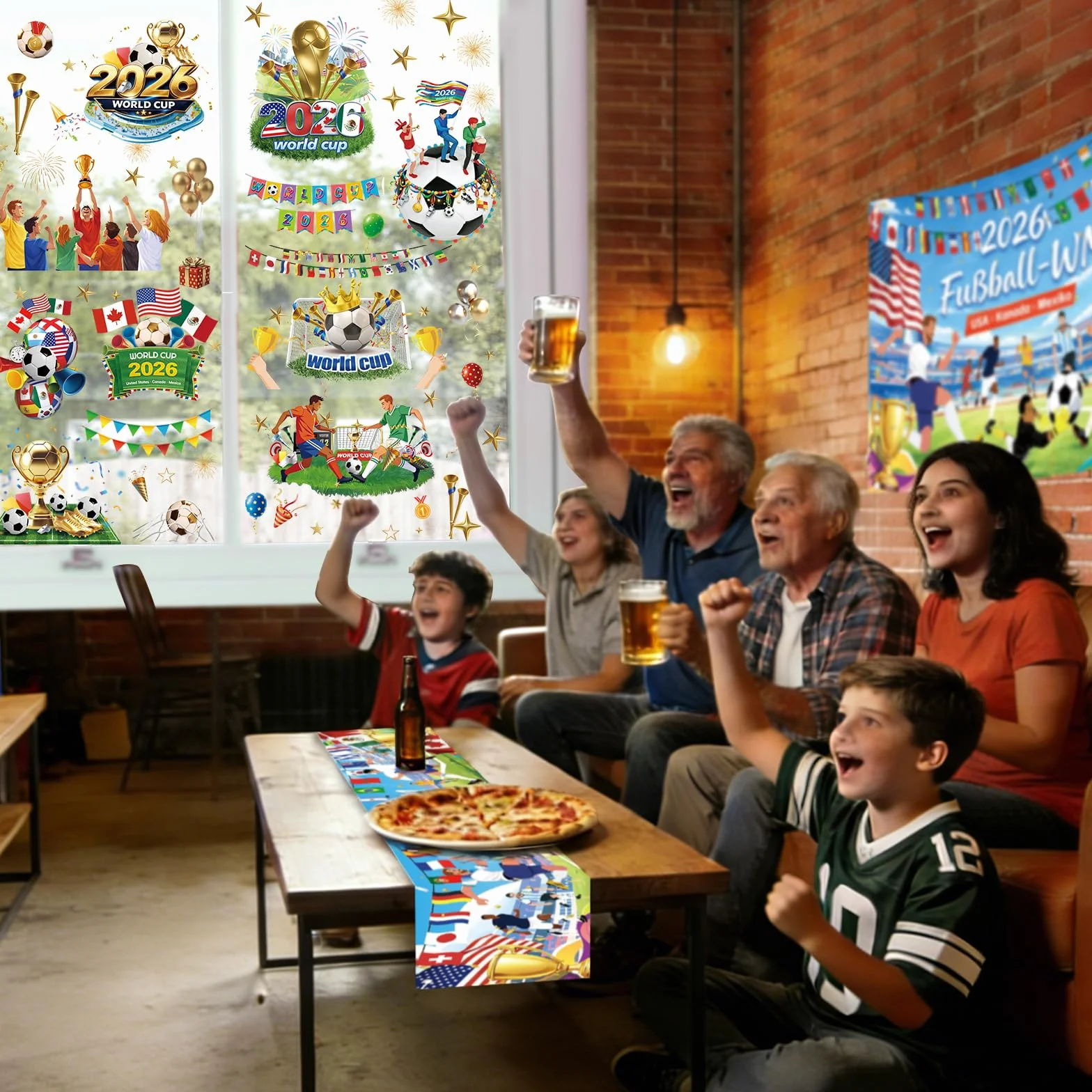 Autocollants pour Fenêtre Coupe du Monde 2026, 137Pcs Stickers Football Réutilisables