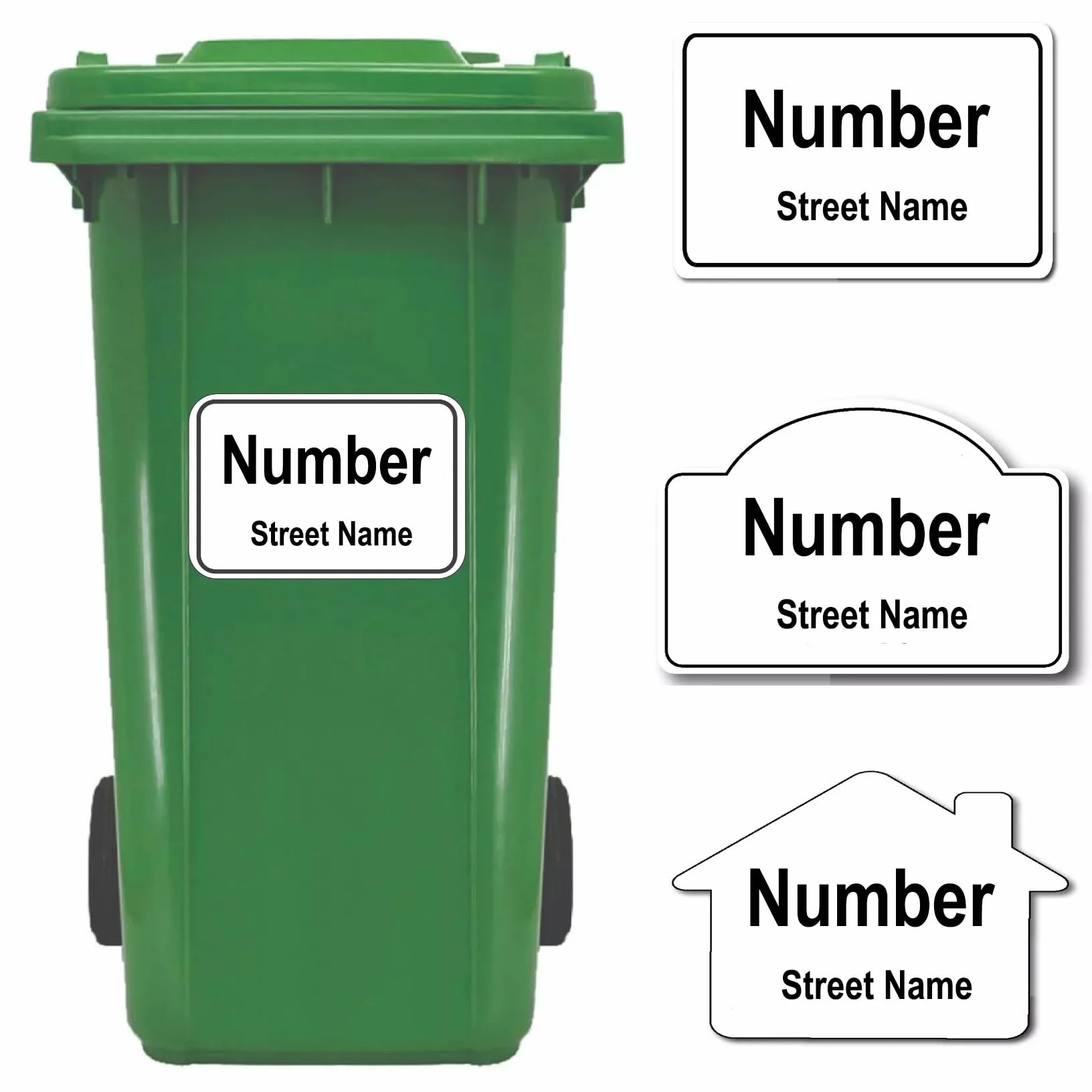 Lot de 2 Étiquettes Personnalisables pour Poubelles avec N° de Maison et Nom de Rue Autocollants sur Mesure