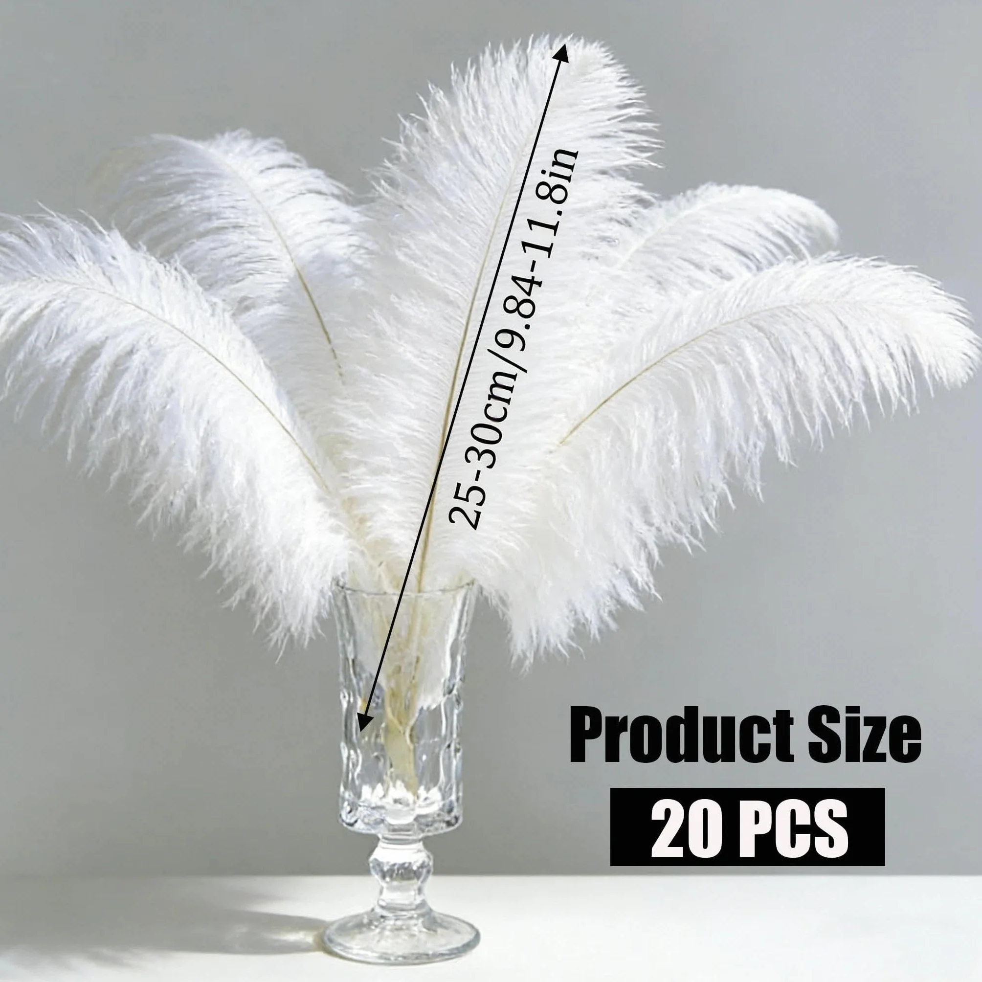 Grandes Plumes d'Autruche Blanches Naturelles 25-30 cm Lot de 20 pour Mariage Décoration