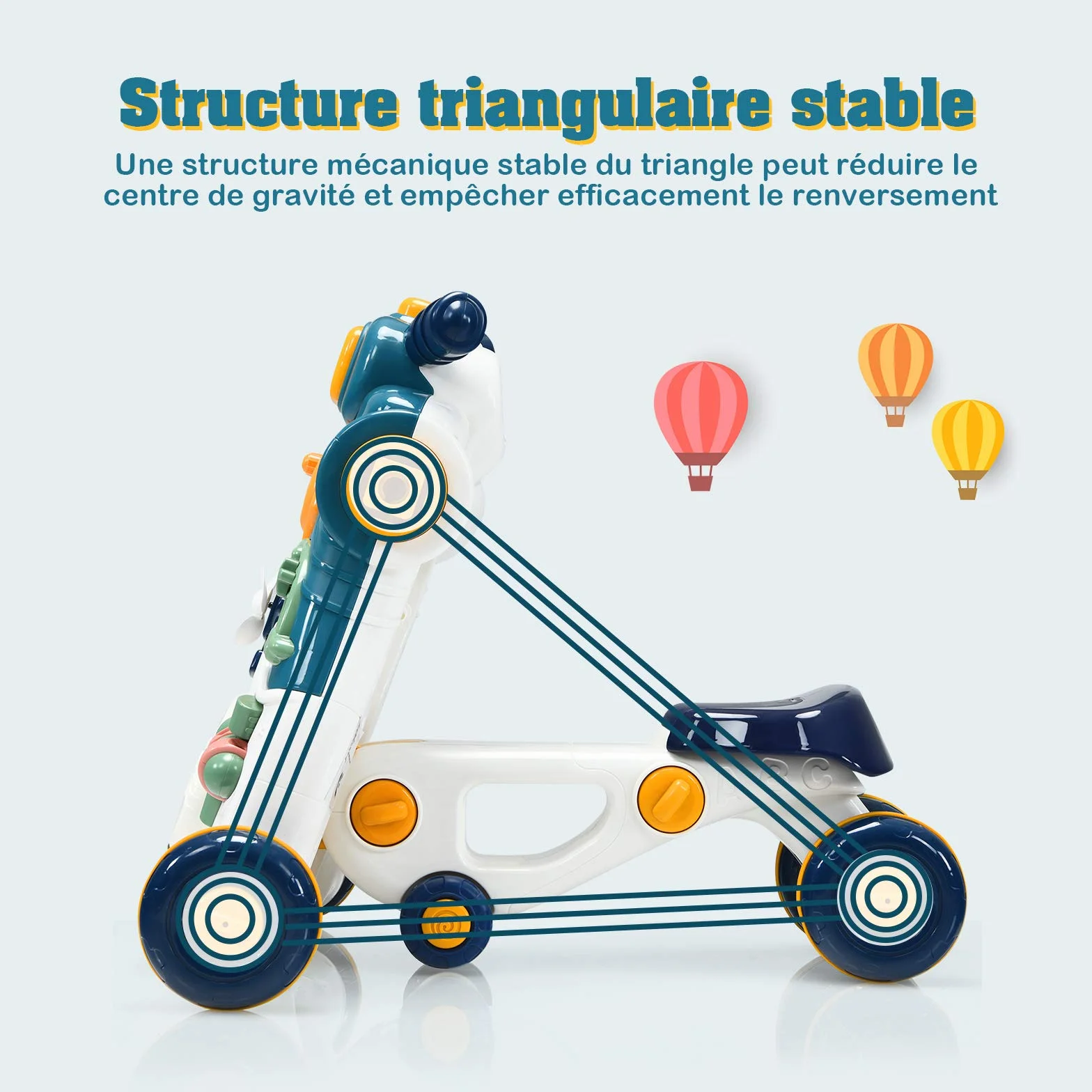 COSTWAY 3 en 1 Trotteur Bébé Évolutif avec Lumière et Musique, Voiture à Enfourcher Polyvalente, 6-36 Mois
