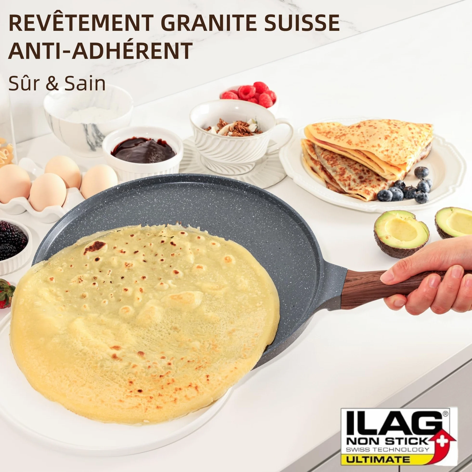 SENSARTE Poêle à Crêpes 26 cm Antiadhésif Granit Suisse Compatible Induction