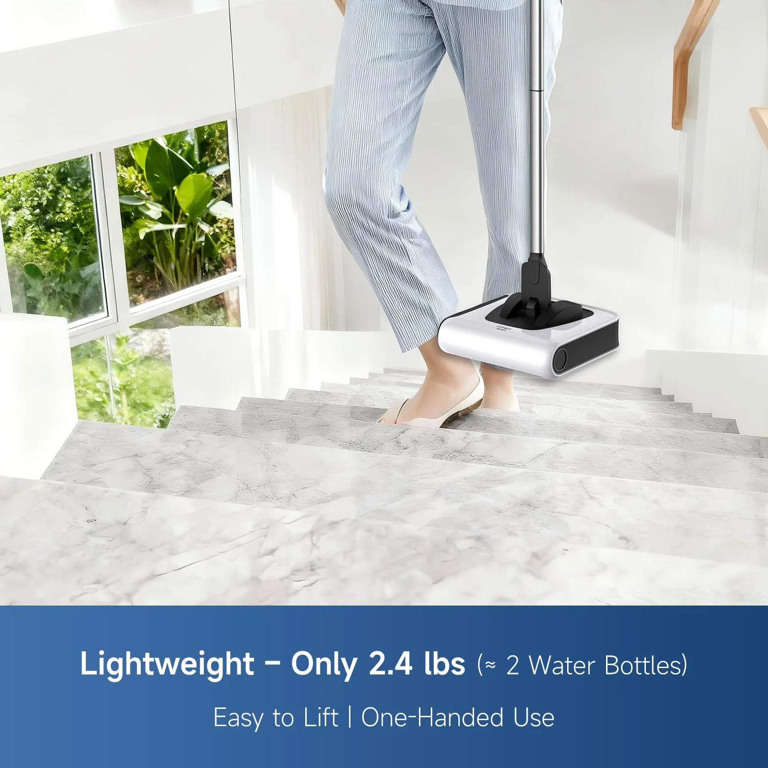 Fmart 009 Balai de sol sans fil – Léger, utilisable d'une seule main avec poignée flexible, fonctionnement silencieux, brosse à bords haute vitesse puissante, pour sols durs, coins et tapis à poils