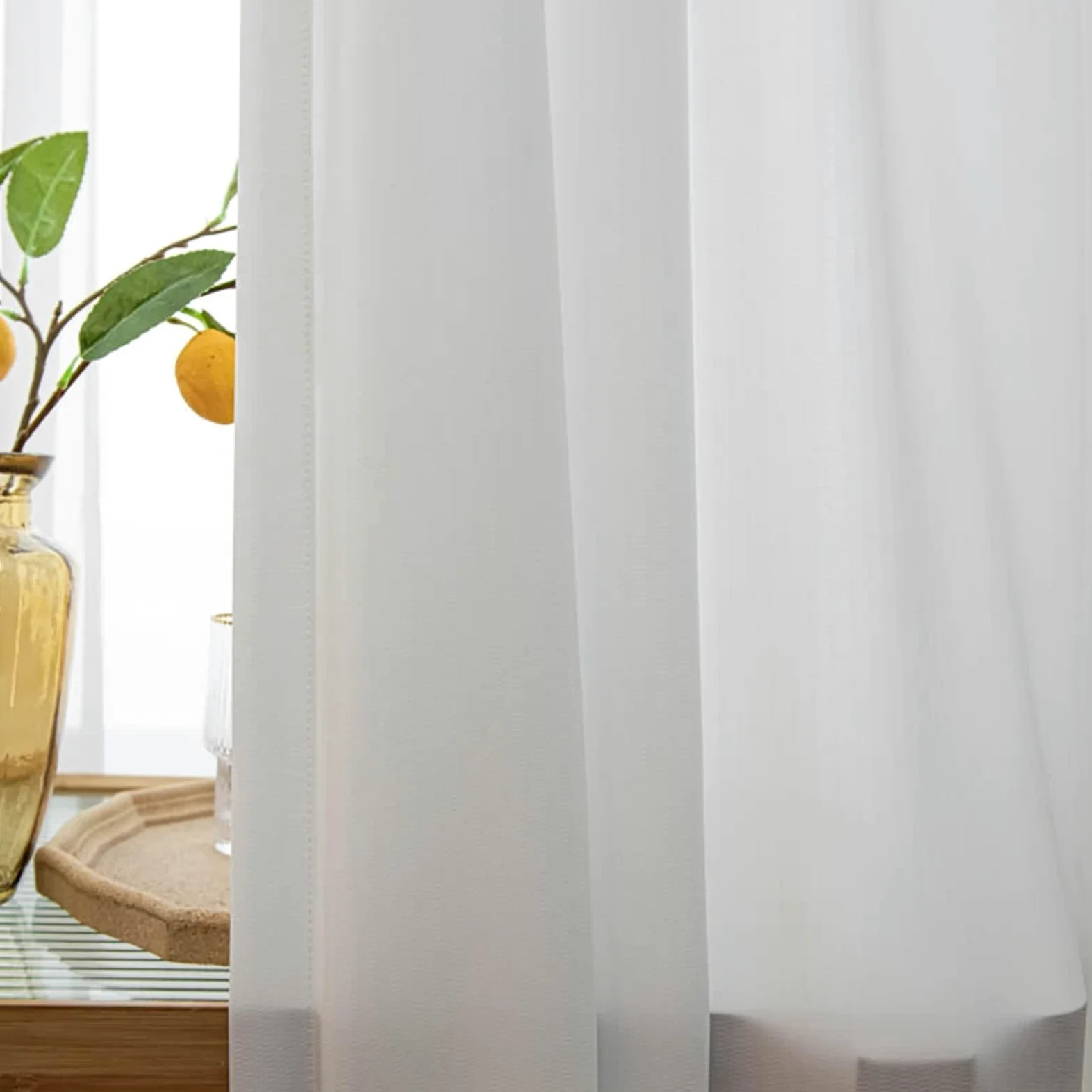 Rideau Anniversaire, Rideau Vintage Couleur Unie Polyester Blanc Voilage Fenetre 102L x 160H CM Lot de 2