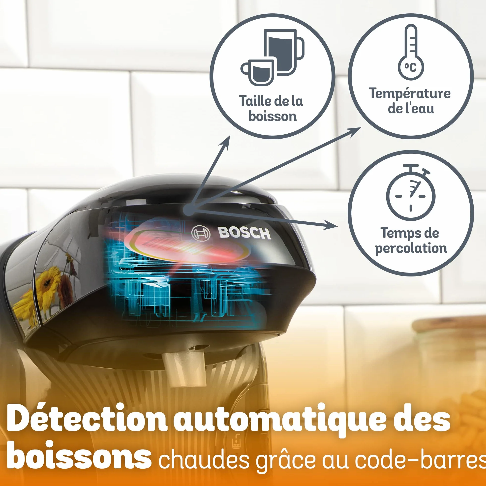 Bosh Machine à Café Tassimo Style, TAS1102, plus de 40 boissons chaudes, OneTouch, cafetière à dosettes, format compact, Intellibrew, noir