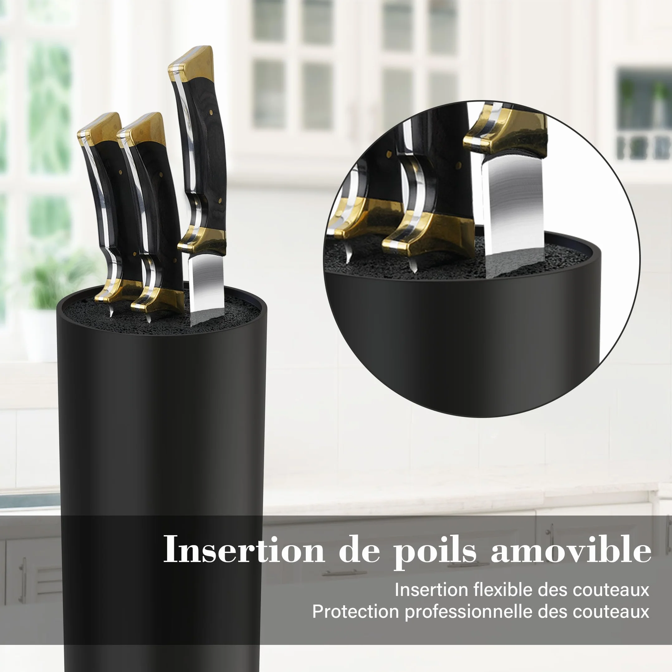 Bloc Couteaux Cuisine Universel Range Couteaux avec Lattes Flexibles, Noir