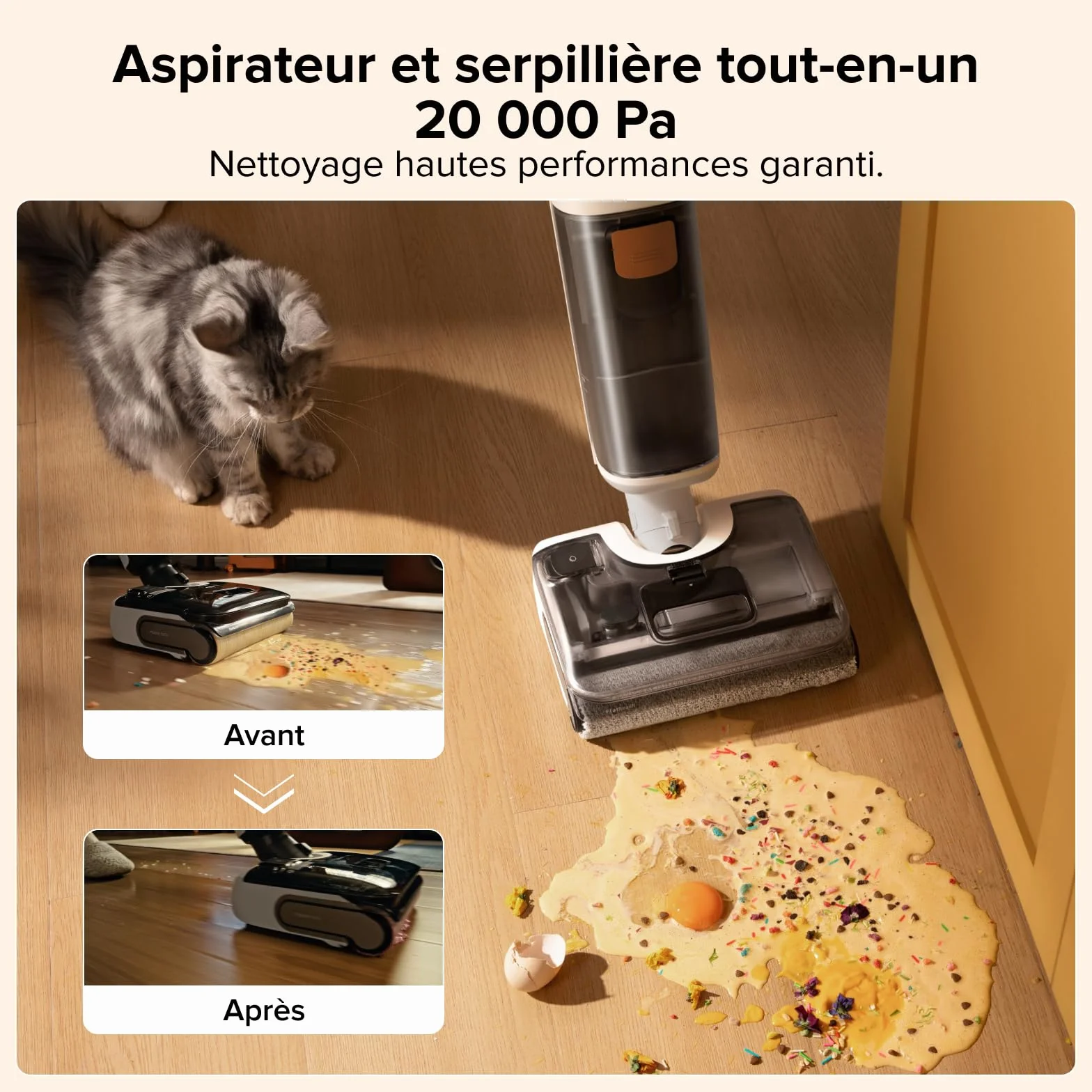 Roborock F25 GT Aspirateur Laveur 20 kPa sans Fil Autonettoyage 90°C